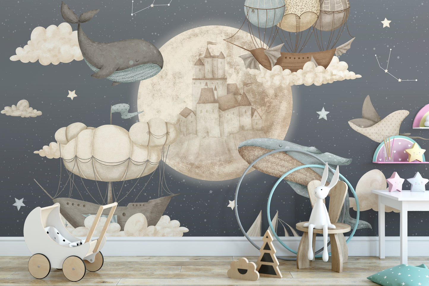 Flying Whales Boat Wall Mural