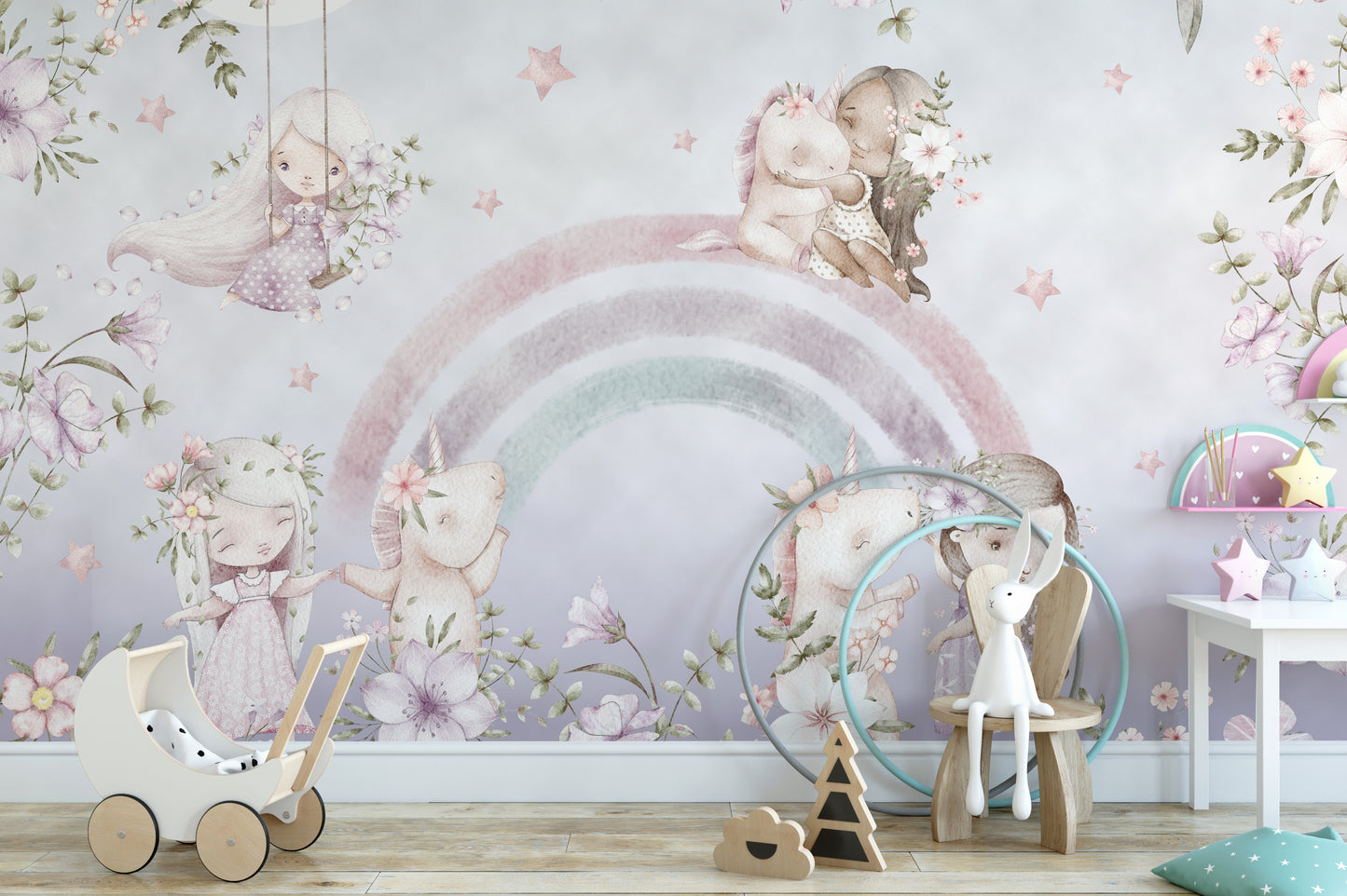 Whimsical Rainbow Wall Mural