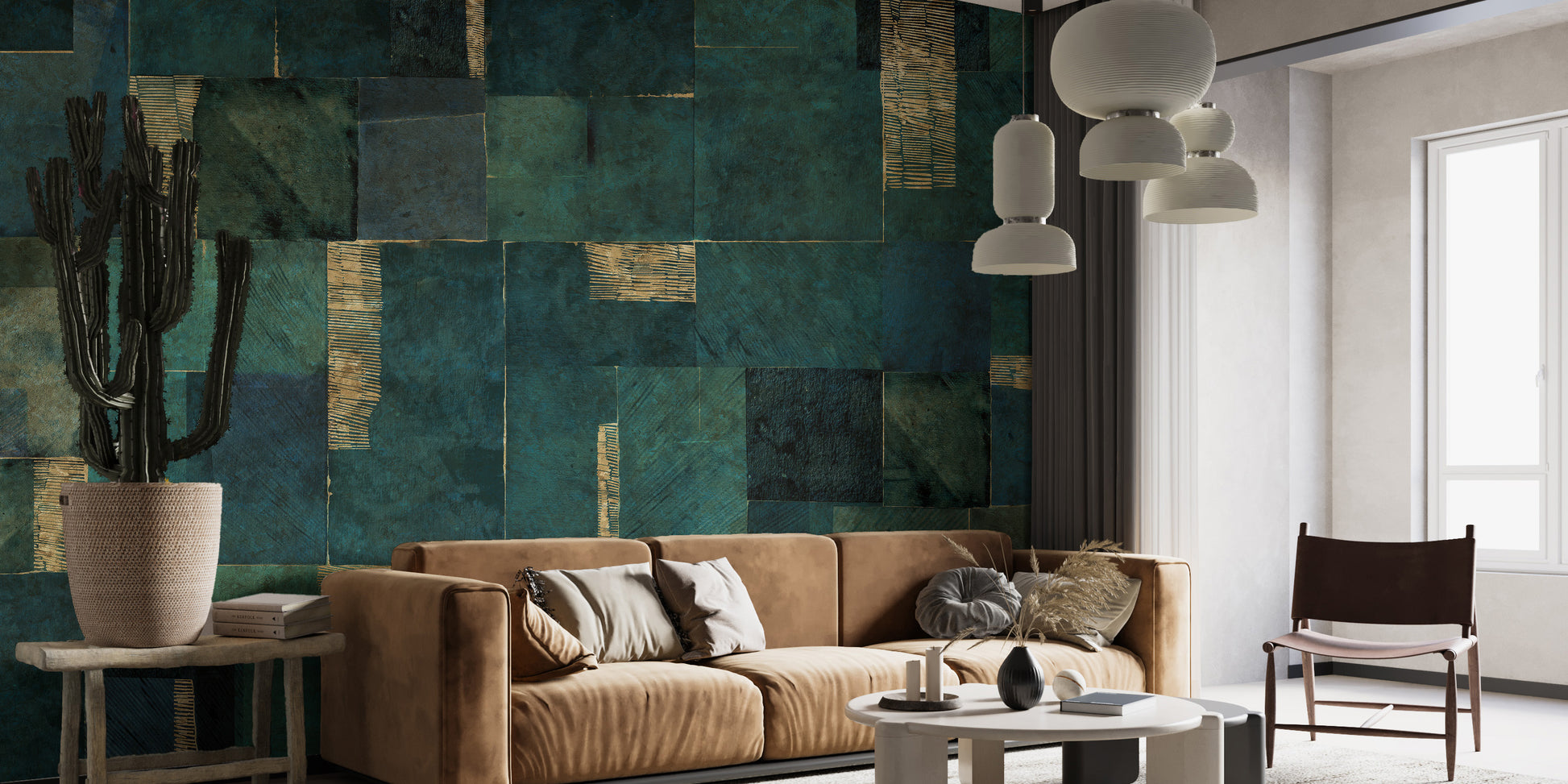 Modern green abstract mural wallpaper with artistic flair.