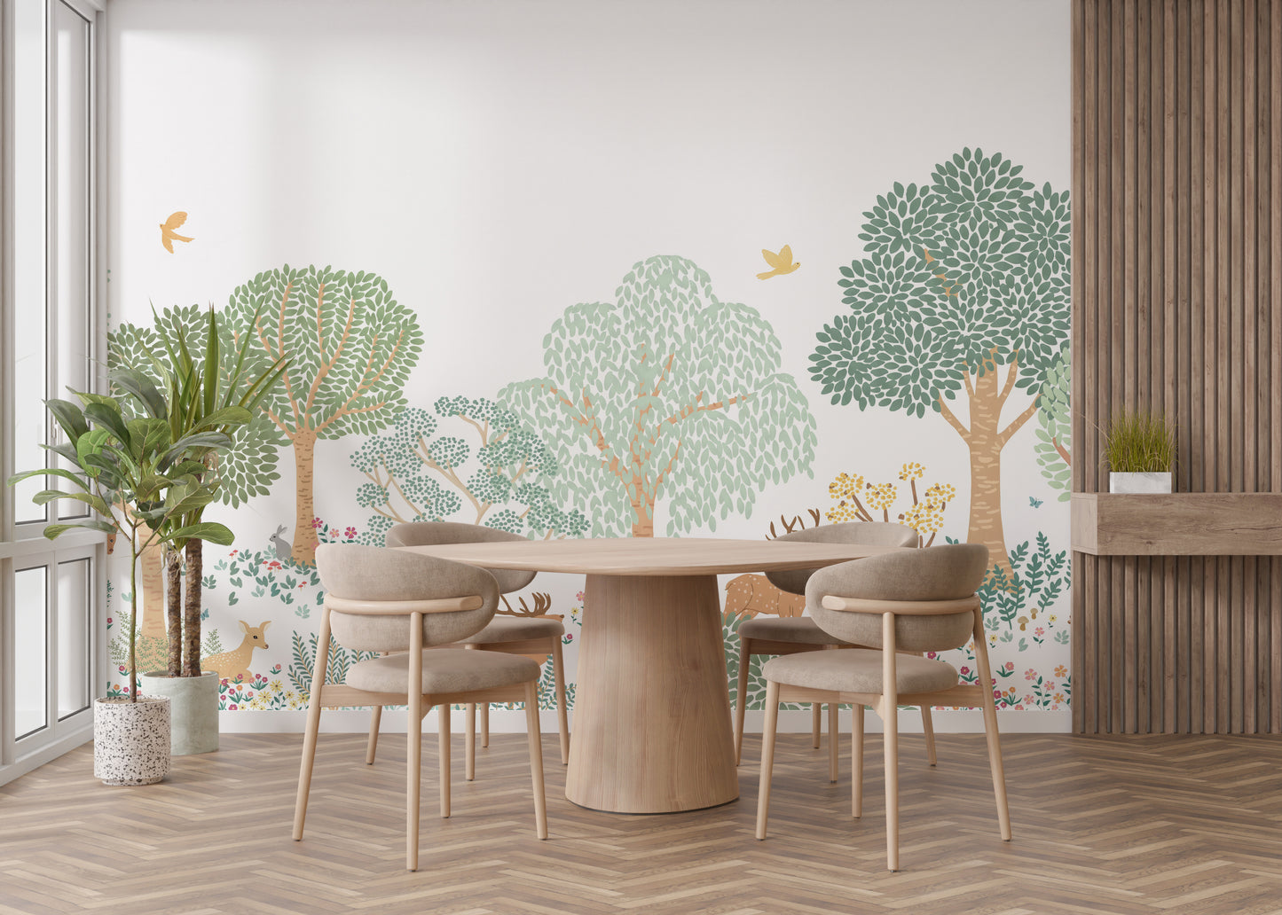 Green Forest Animals Wall Mural