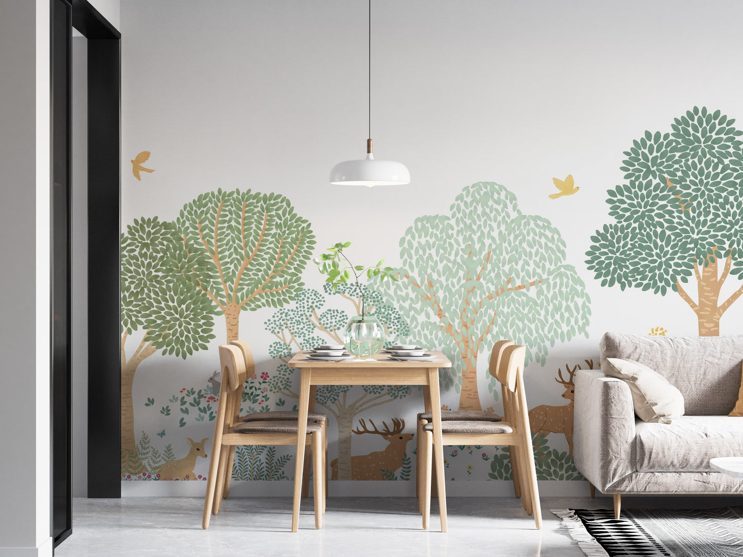 Green Forest Animals Wall Mural