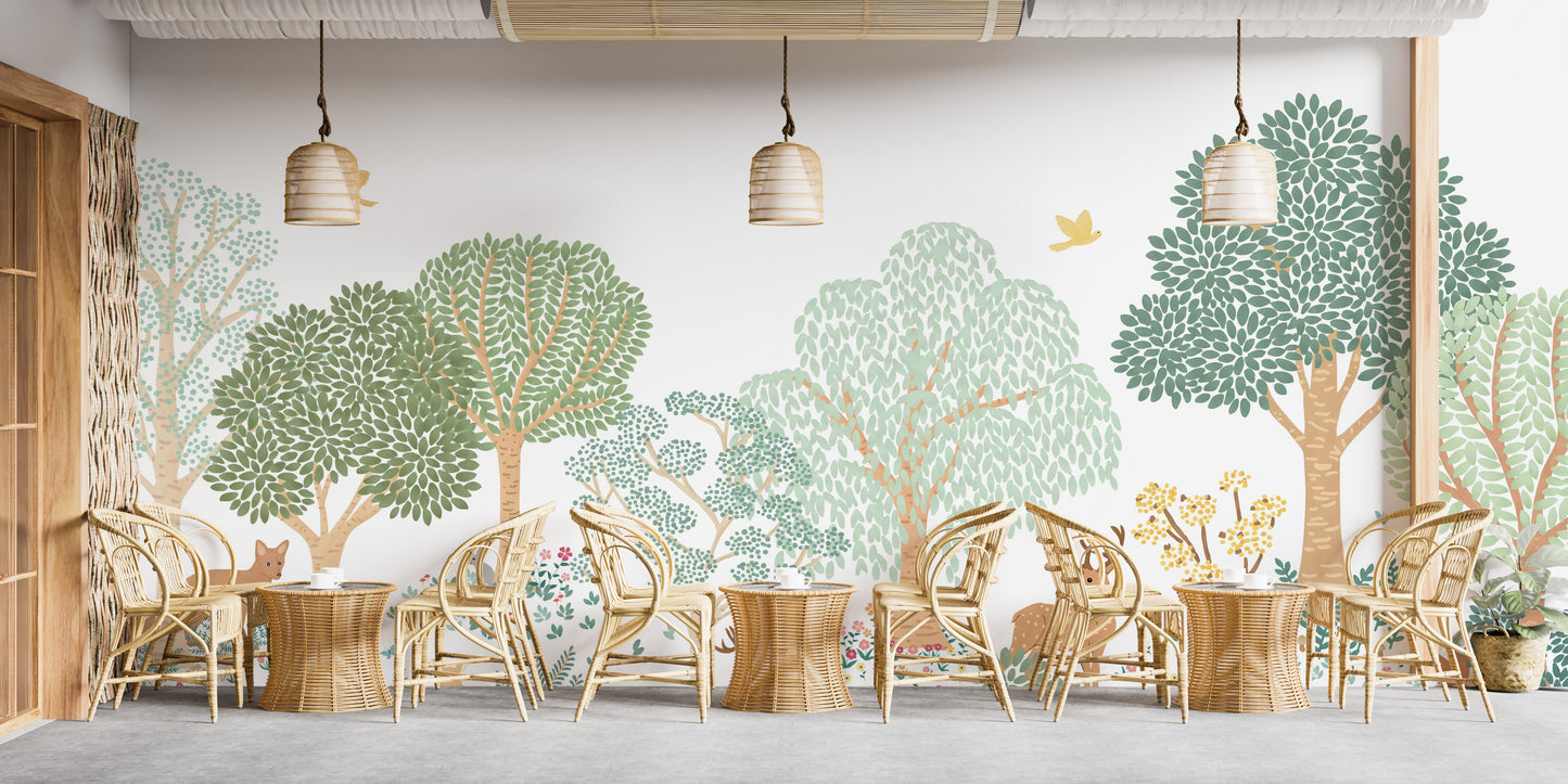 Green Forest Animals Wall Mural