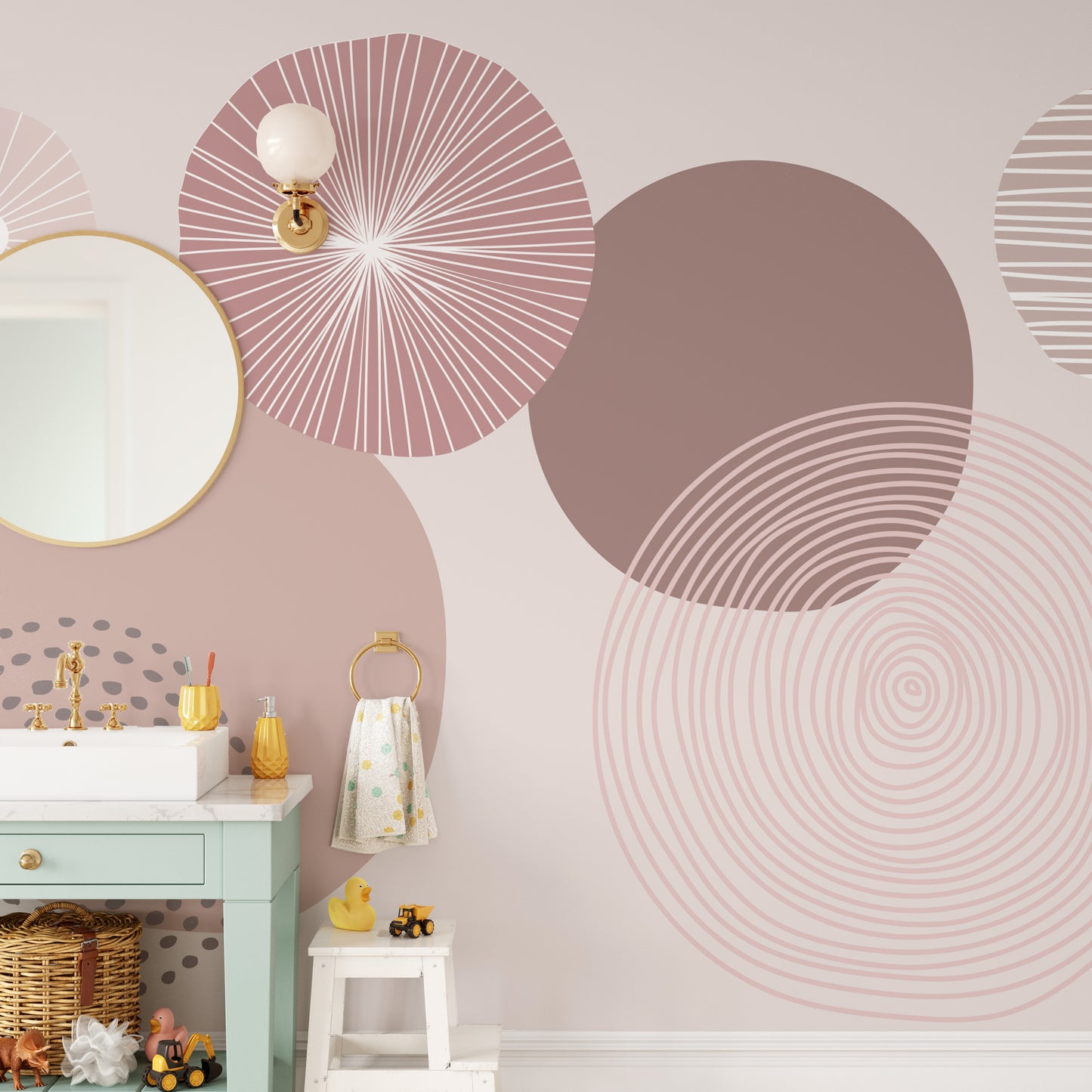 Abstract wallpaper design featuring dusky mauve-toned circles.