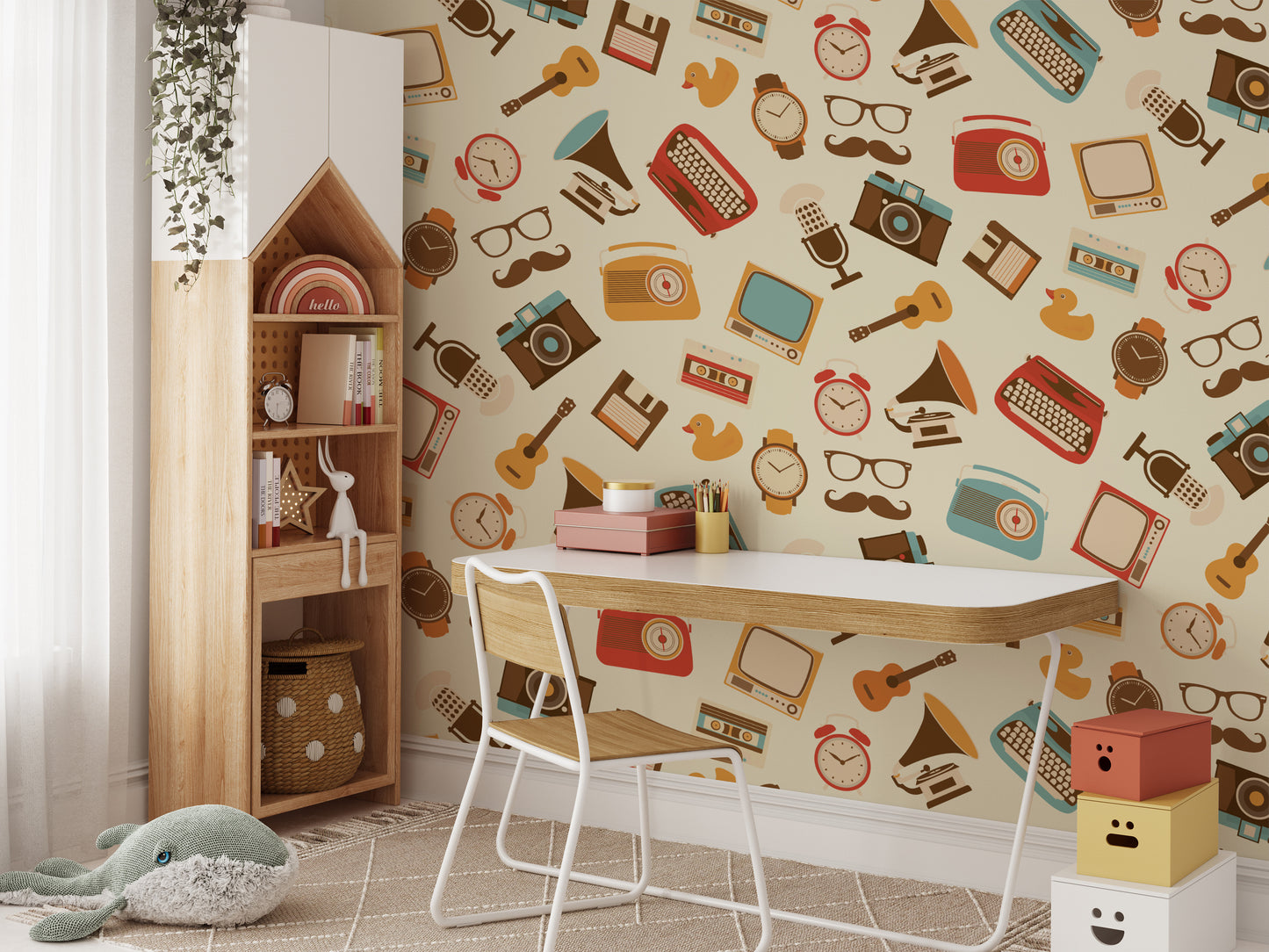 Colorful vintage-inspired patterned wallpaper