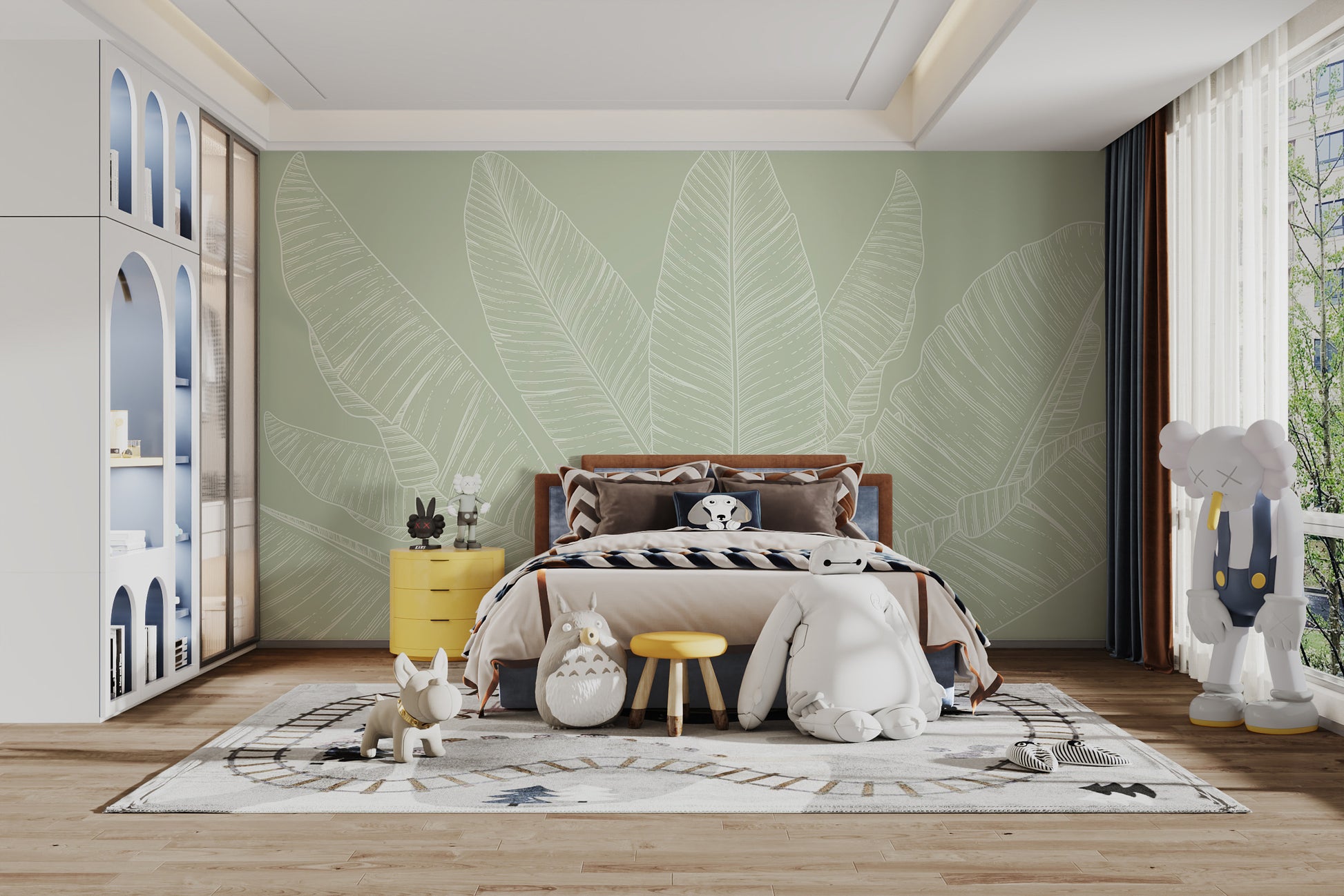 Nature-inspired green wallpaper with foliage