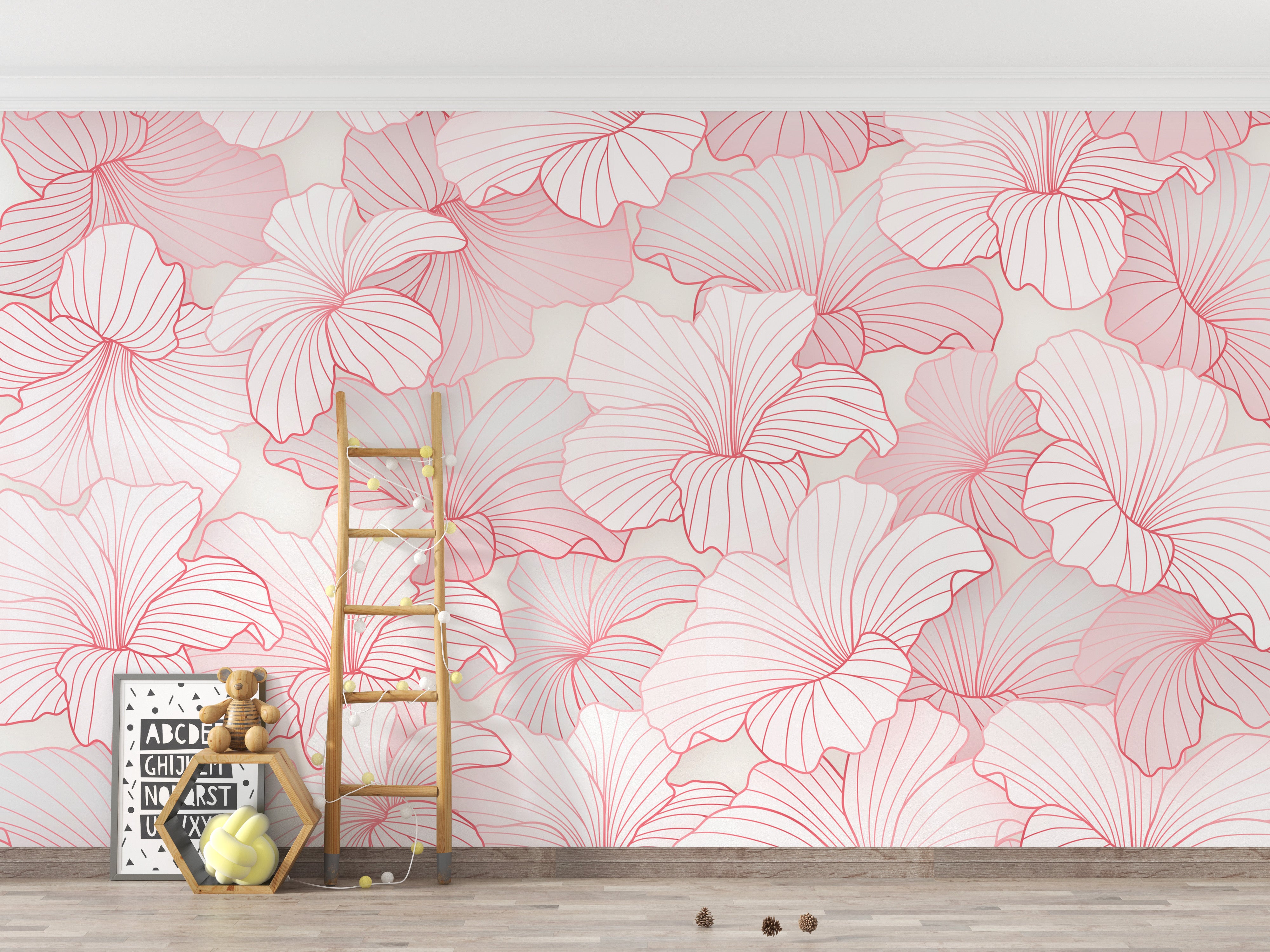 Stylish botanical wallpaper with pink flowers