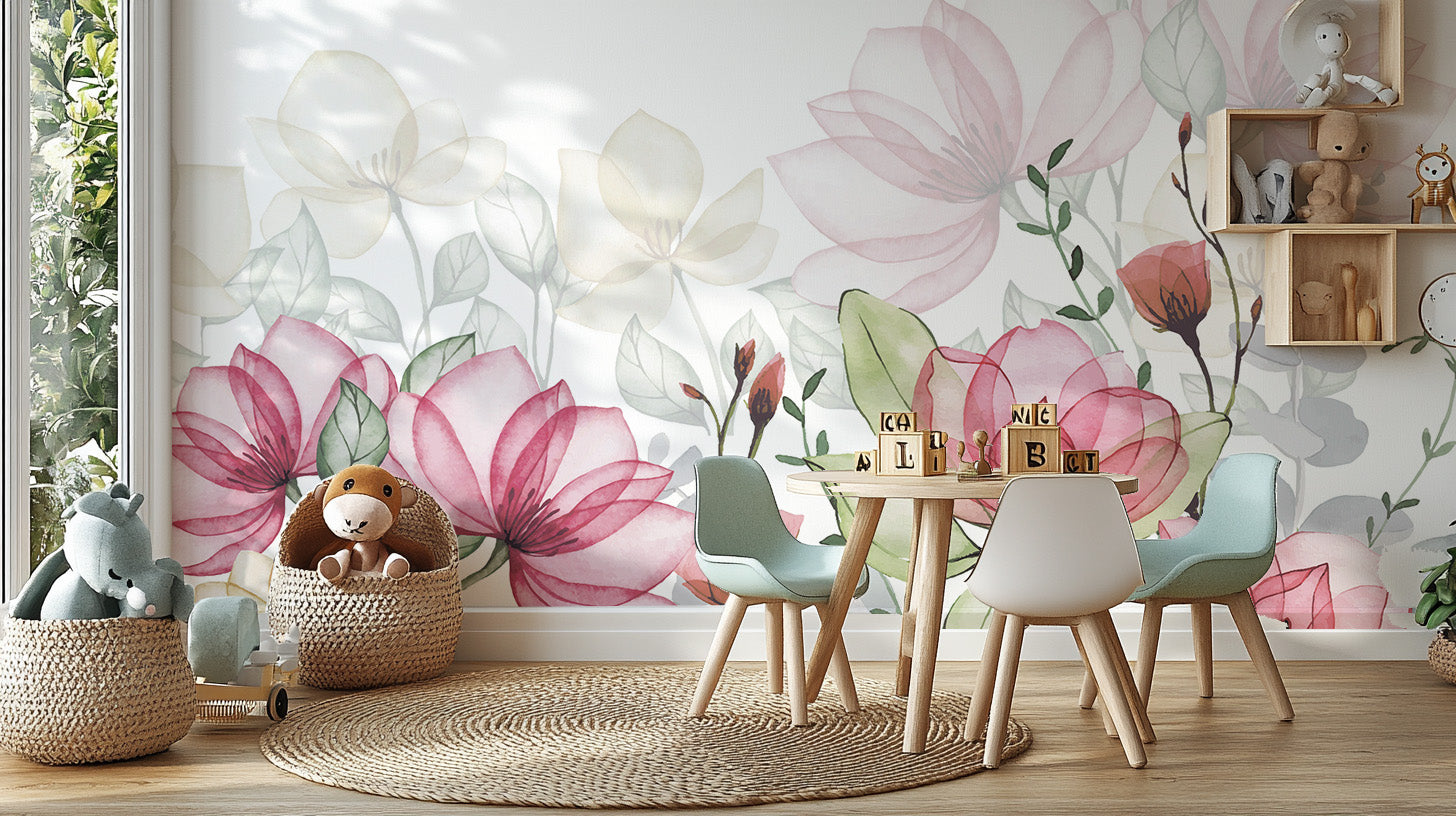 Botanical wallpaper featuring blooming magnolias