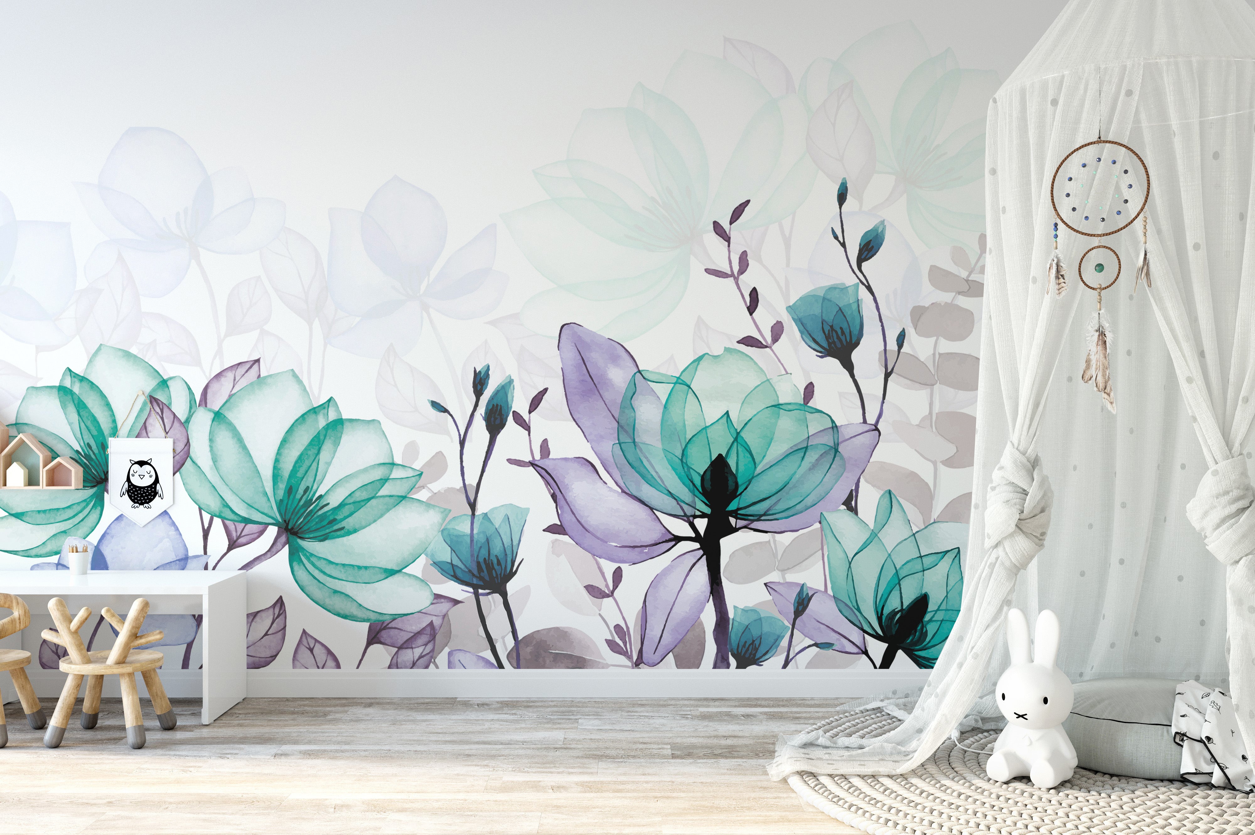 Serene botanical wallpaper with purple blossoms