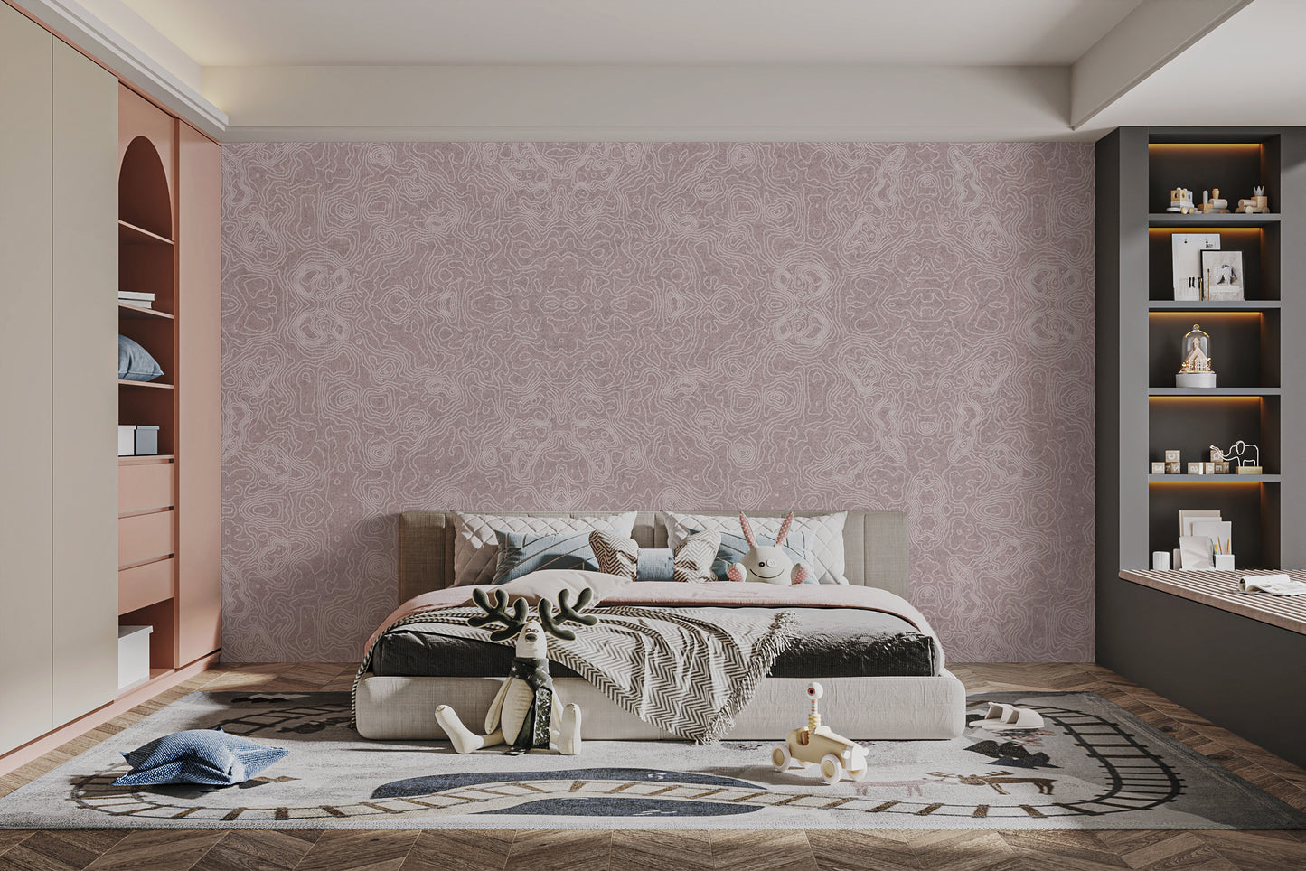 Modern mauve wallpaper with organic wave patterns