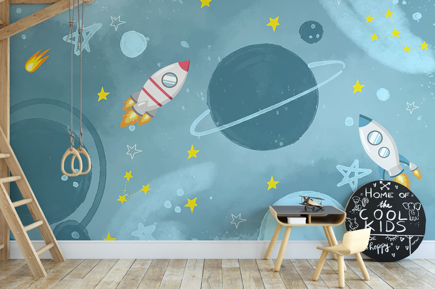 Peel-and-stick galactic mural wallpaper for easy setup