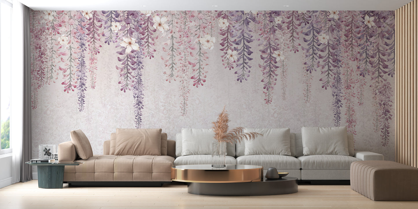 Wisteria Watercolor Wallpaper Mural - Giffywalls