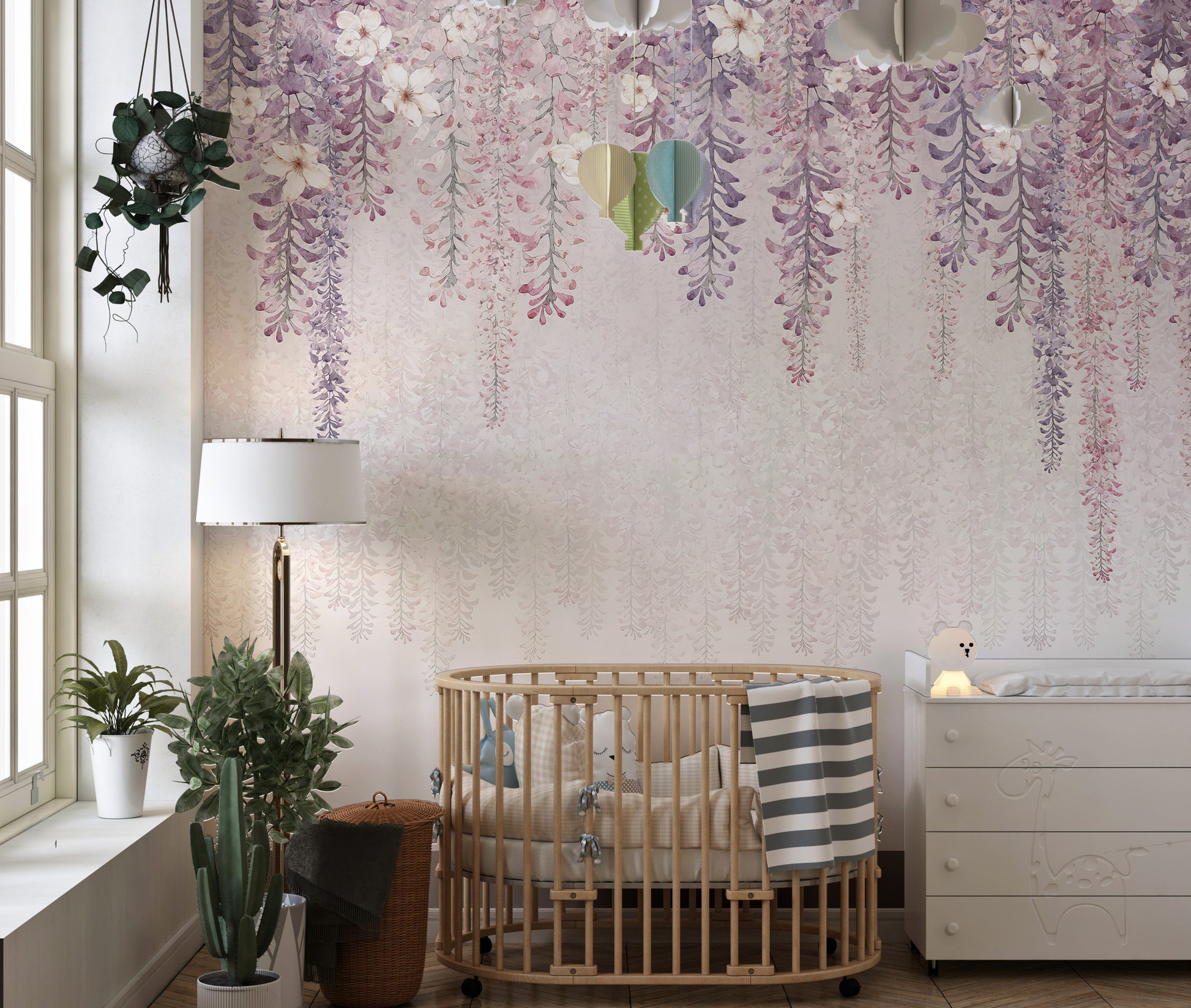 Wisteria Watercolor Wallpaper Mural - Giffywalls