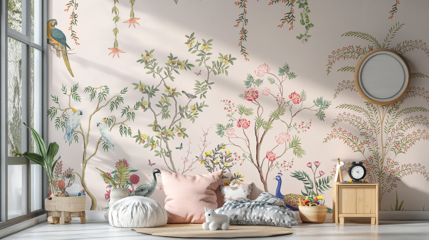 Botanical chinoiserie garden with delicate florals