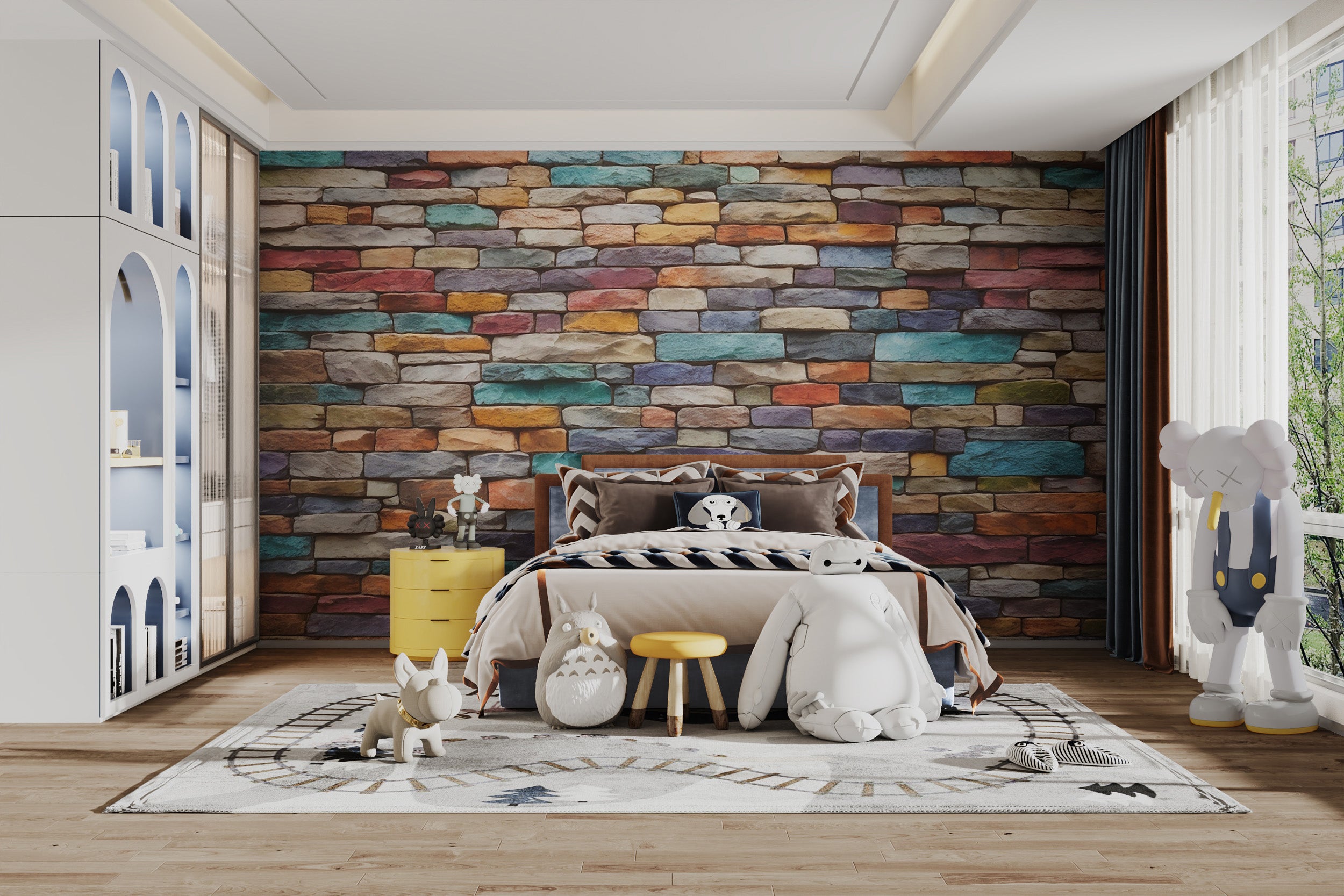 Colorful bricks texture mural for vibrant decor