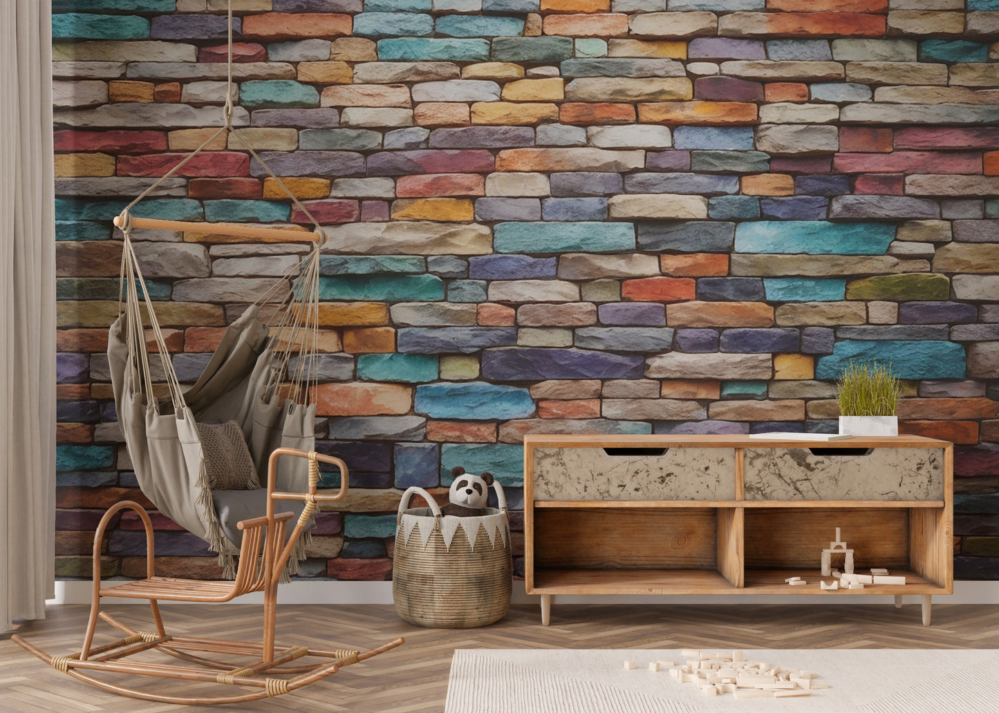 Artistic stacked bricks in warm and cool tones