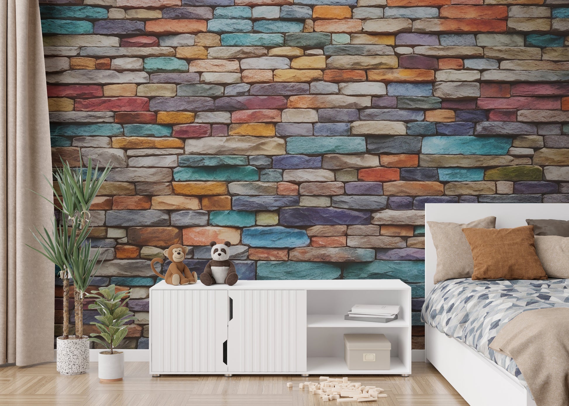 Bright and earthy stone wall mural design