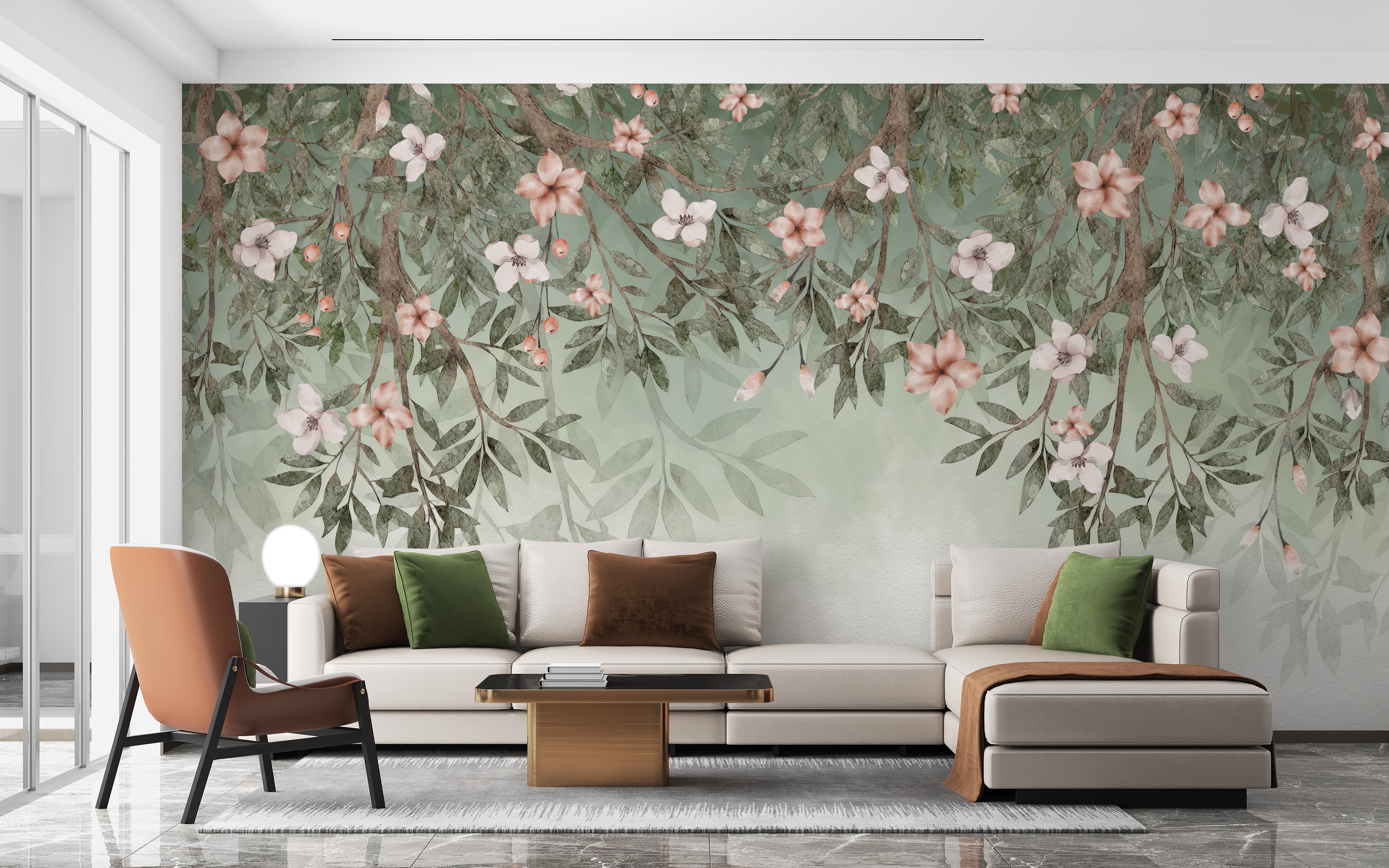 Botanical hanging flowers wallpaper for serene interiors