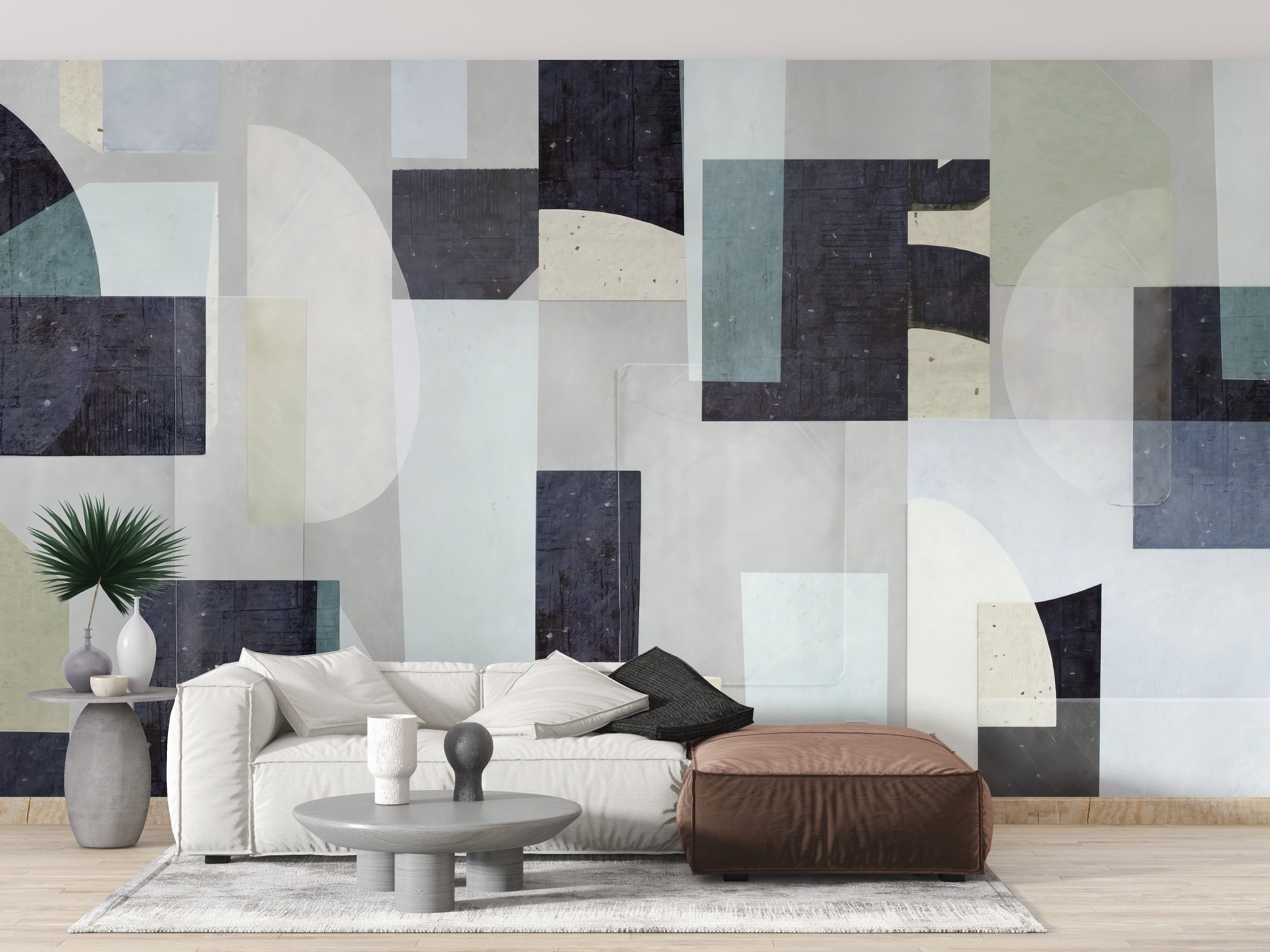 Abstract geometric shapes wallpaper for modern wall decor.