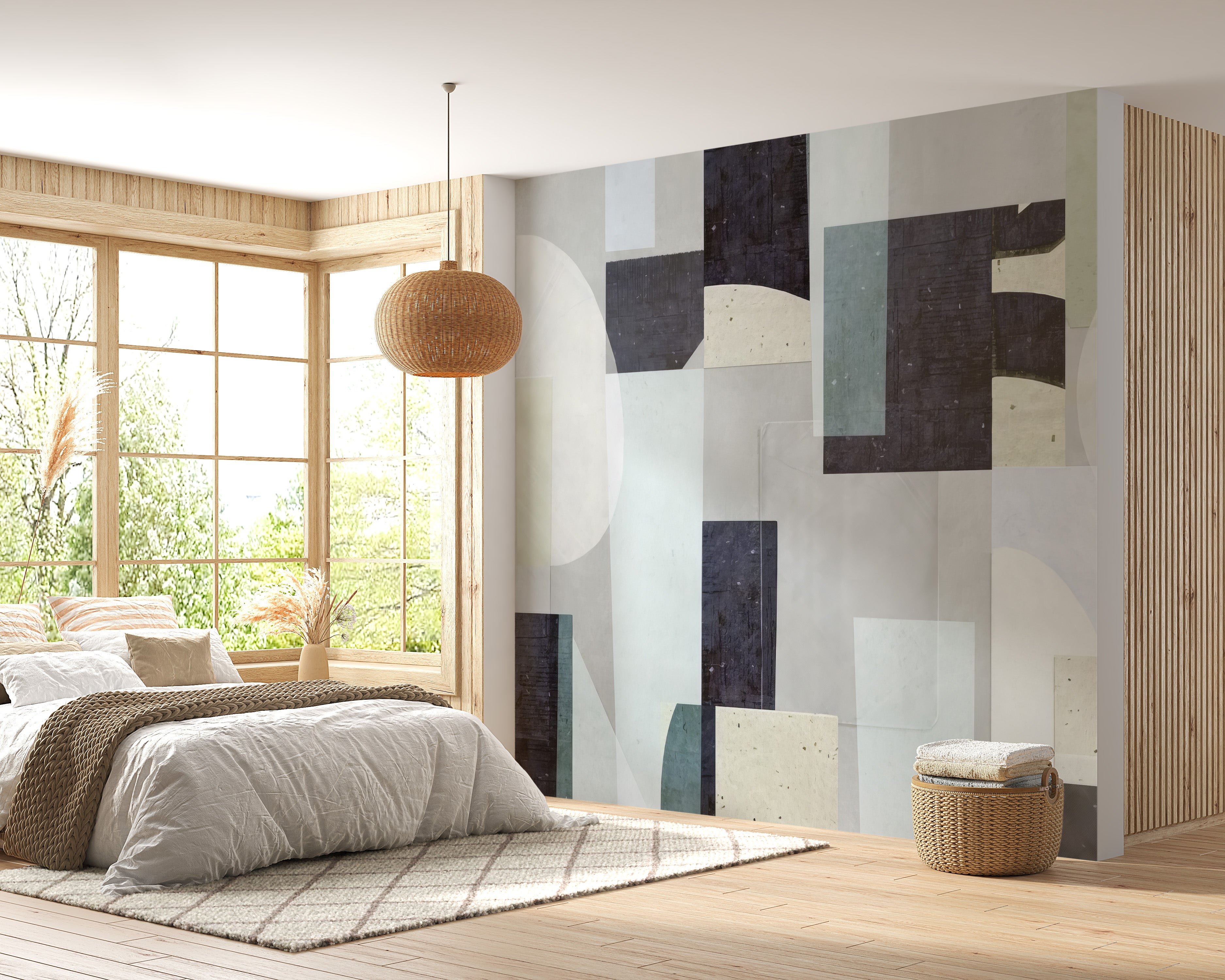 Artistic geometric pattern wallpaper for contemporary homes.