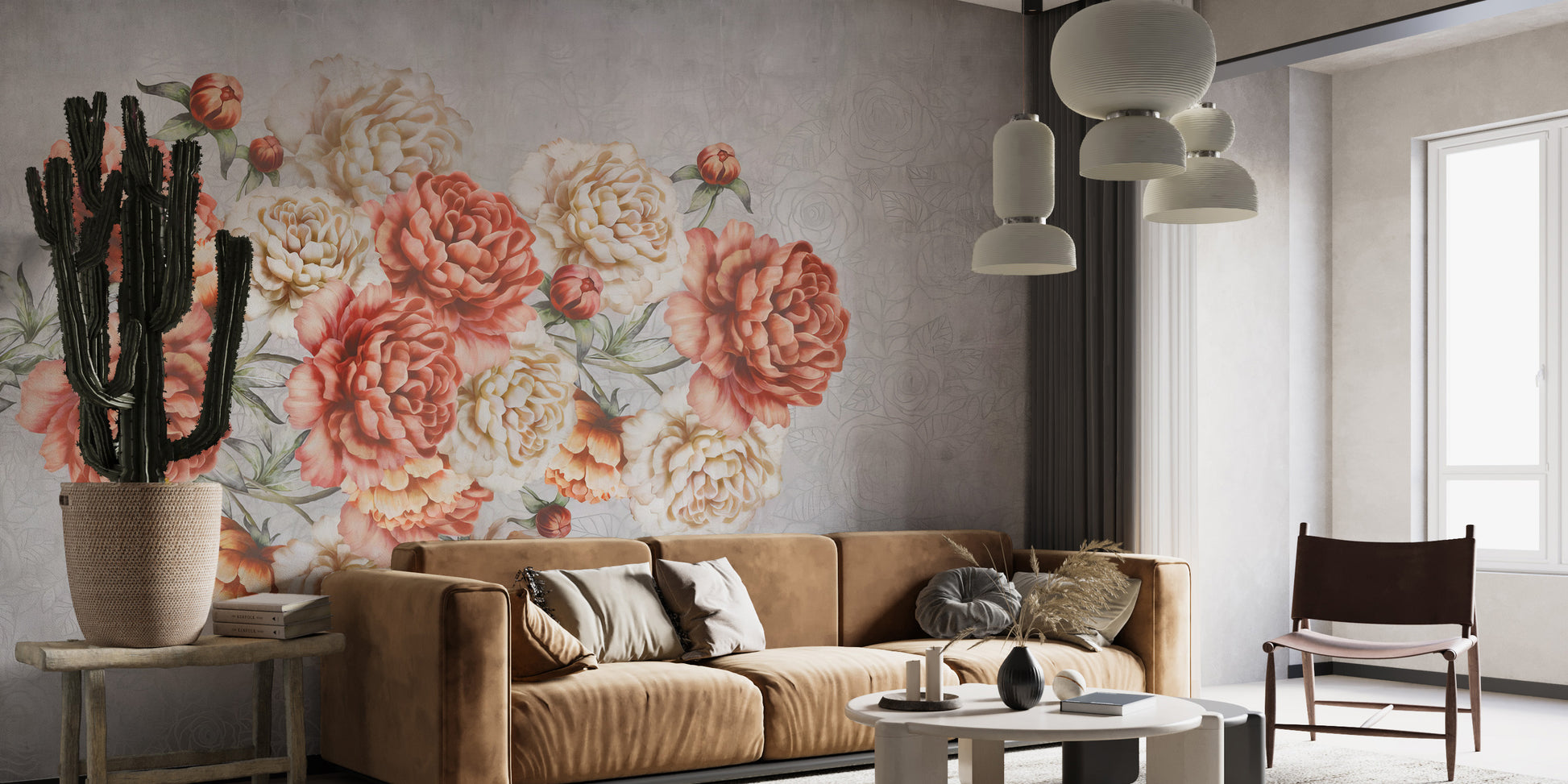 Sophisticated rose wallpaper mural with blooms