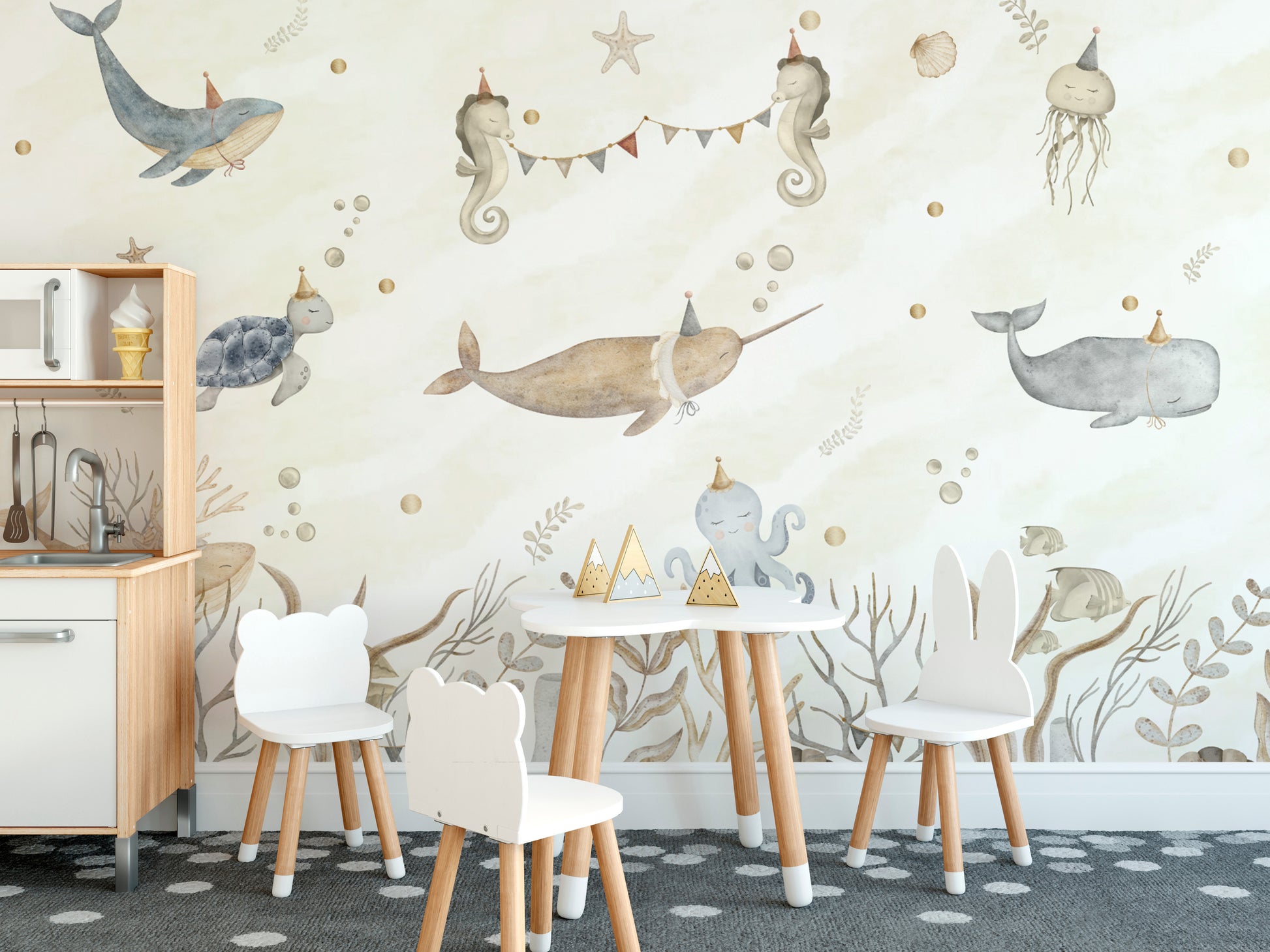 Ocean adventure wallpaper mural for nursery and playroom
