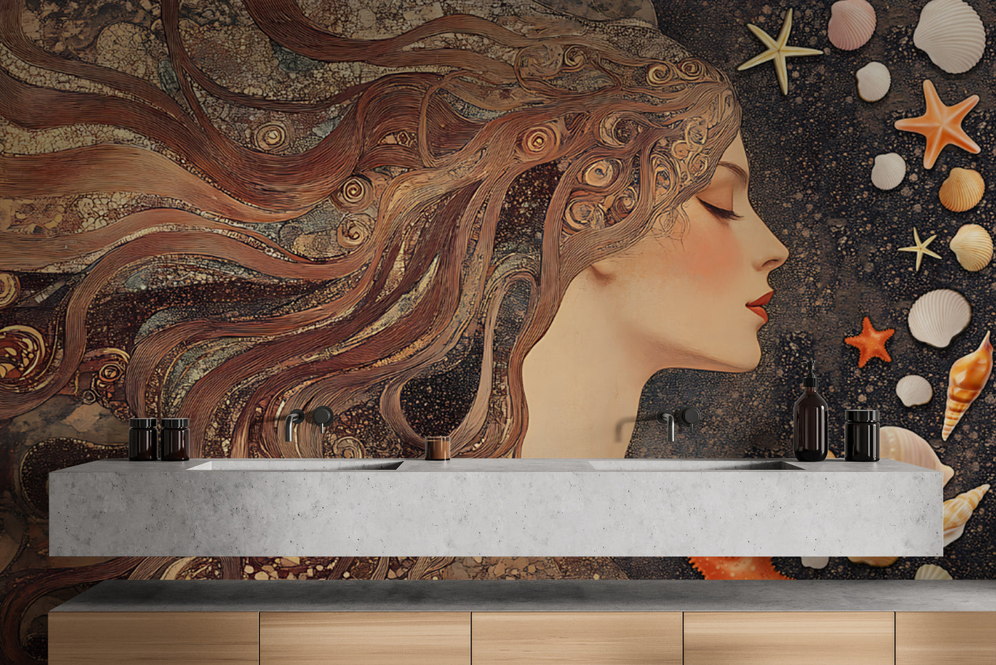 Celestial goddess portrait mural with elegant details
