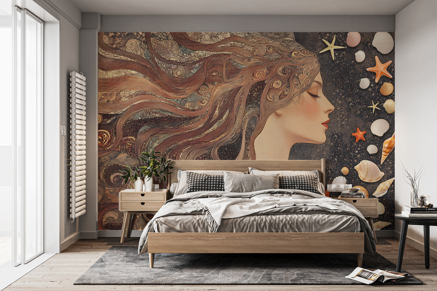 Ocean-themed goddess mural with intricate patterns
