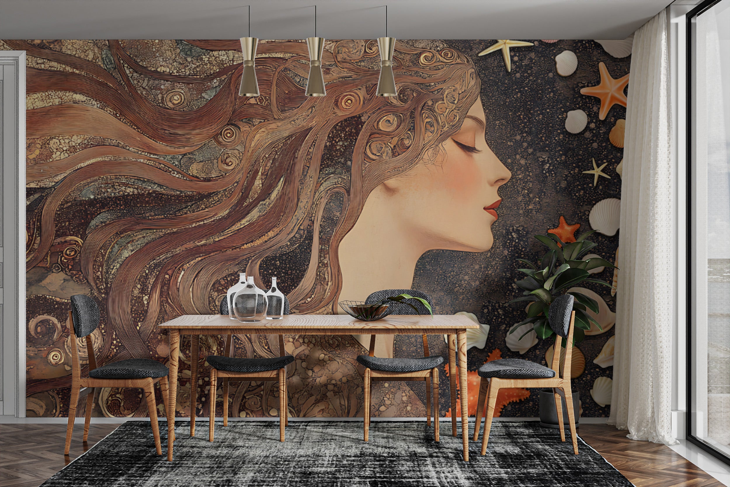 Art Nouveau-inspired goddess wall mural for interiors
