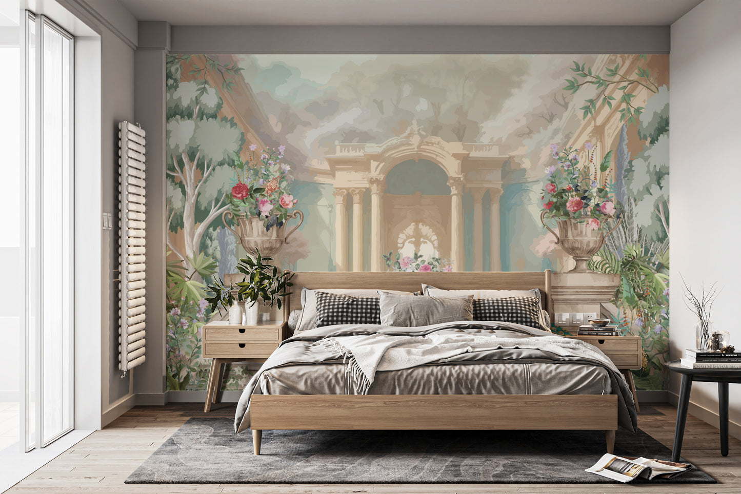 Luxurious peacock and floral palace garden wall mural
