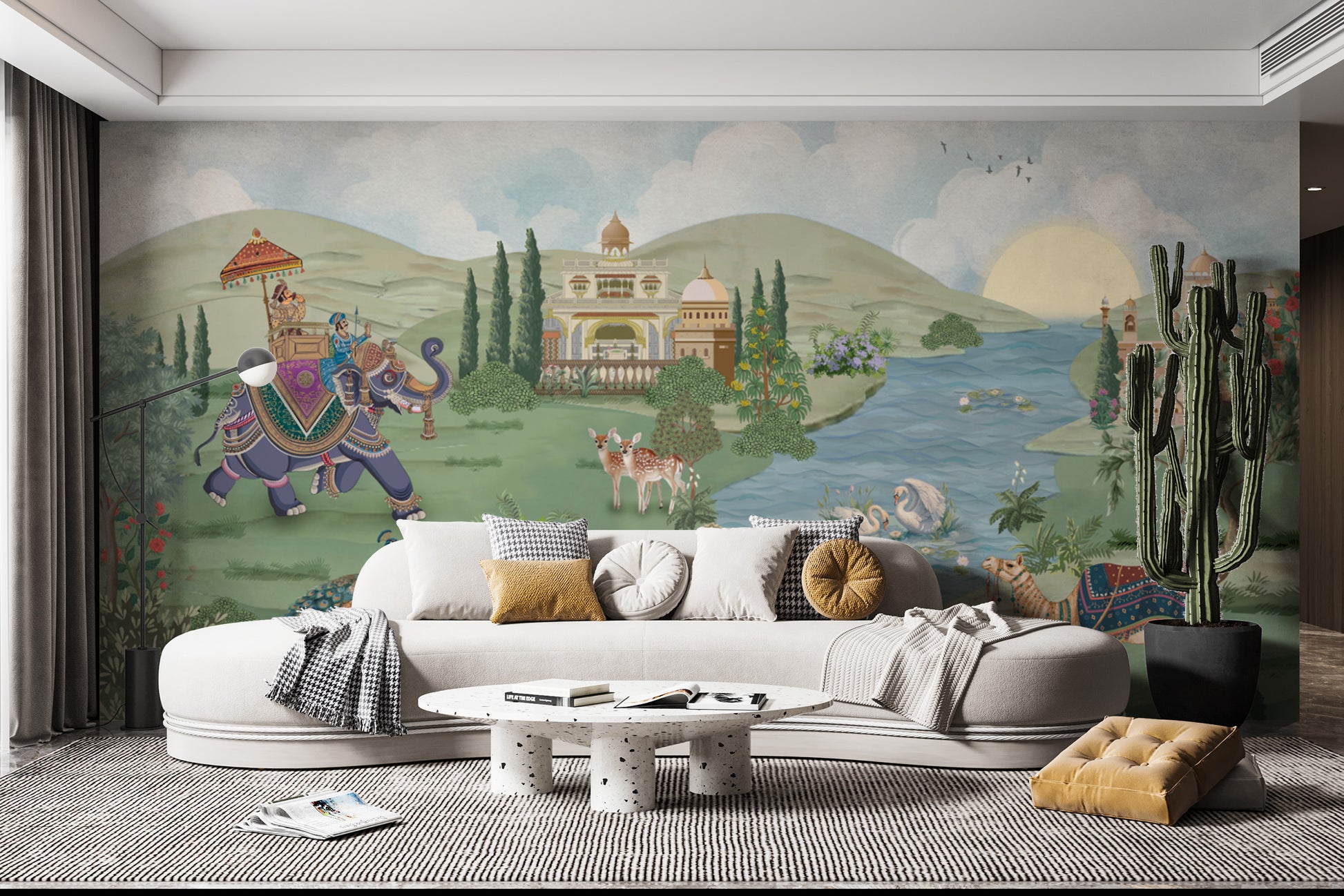 Historic Indian palace wallpaper mural with floral accents
