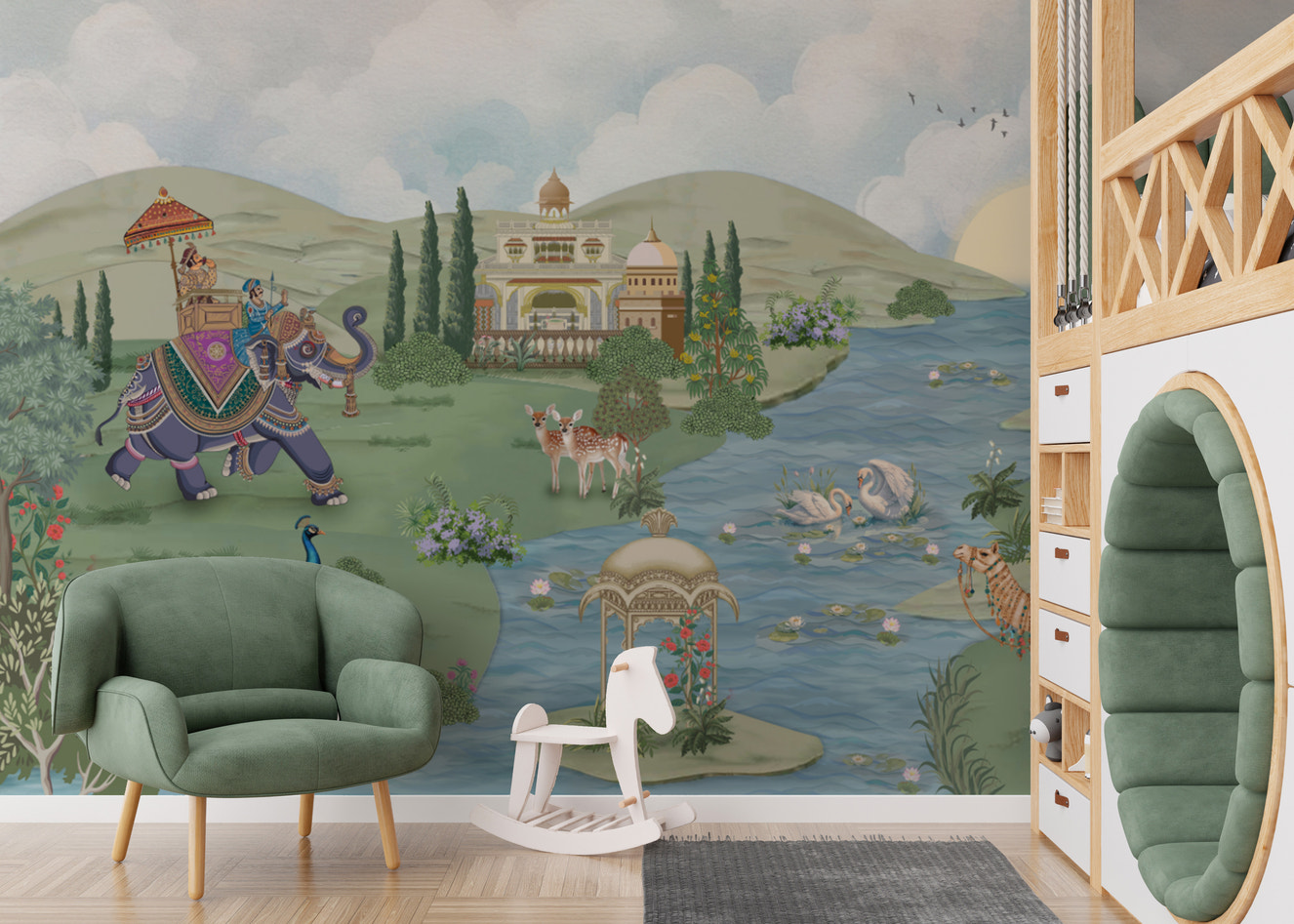 Royal Mughal Garden Wallpaper Mural with palace scenery
