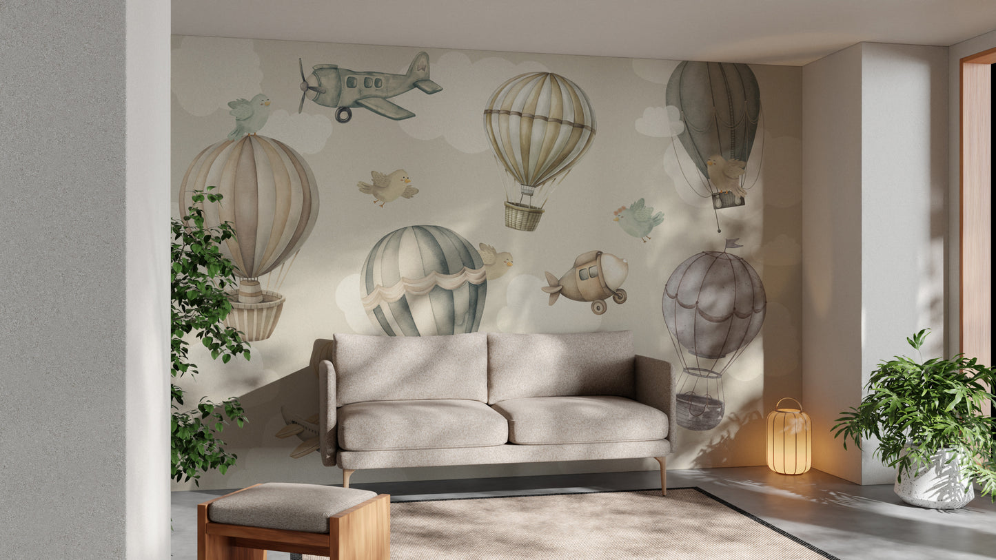 Vintage Hot Air Balloon Nursery Wallpaper