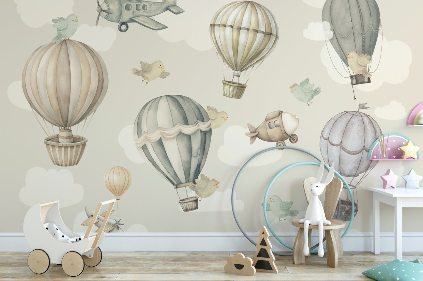 Vintage Hot Air Balloon Nursery Wallpaper