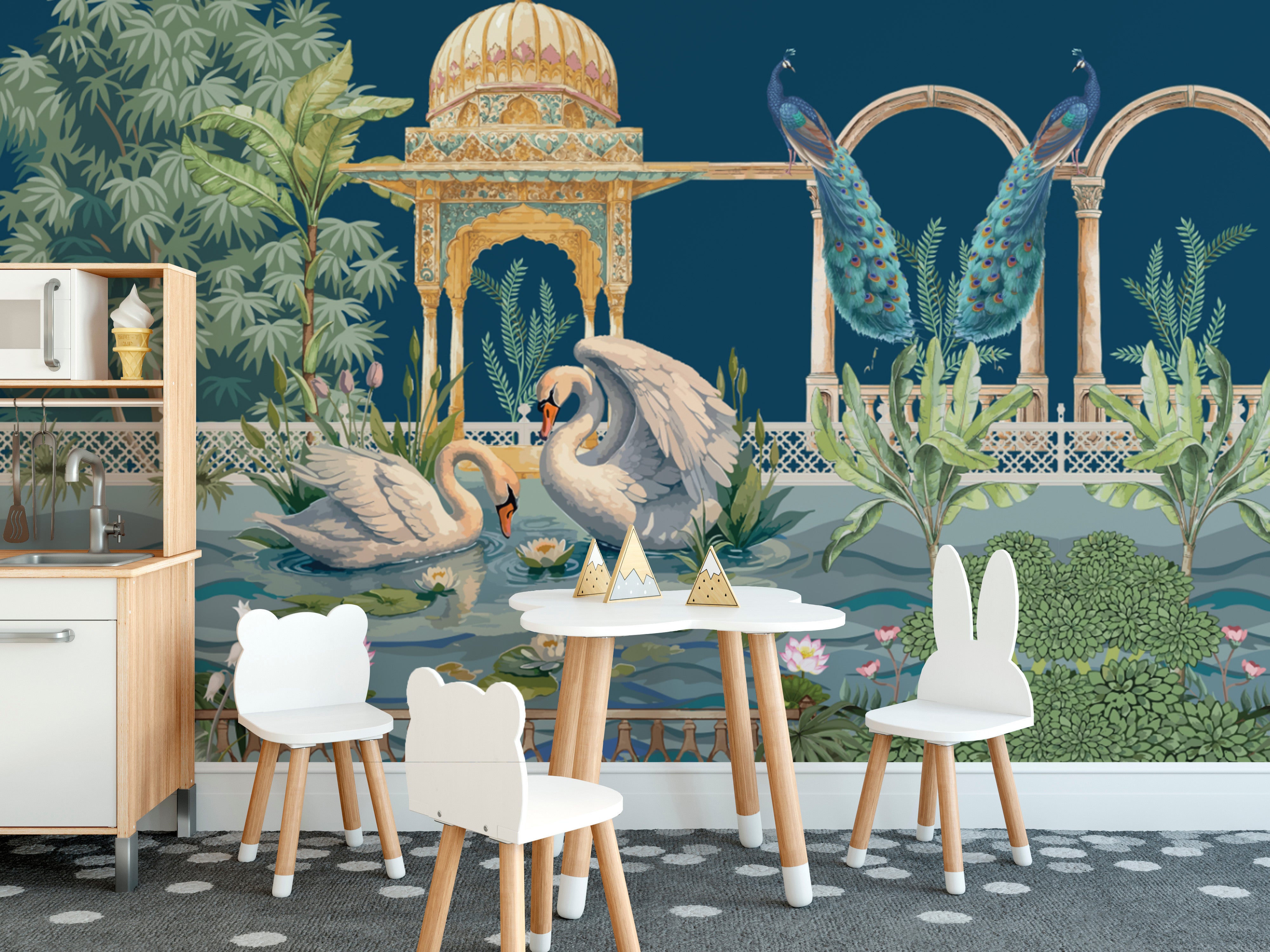 Luxury tropical wall mural with vintage palace theme
