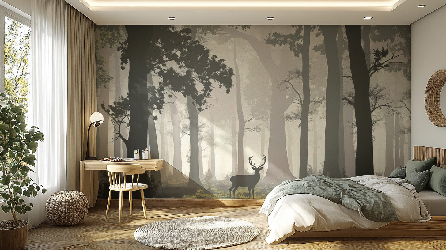 Elegant woodland deer mural for peaceful interiors




