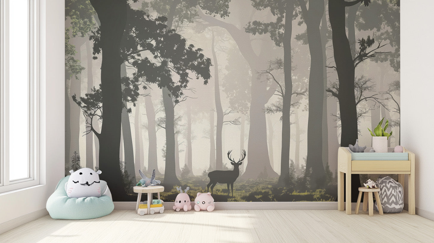 Misty Woodland Deer Wall Mural for a serene touch
