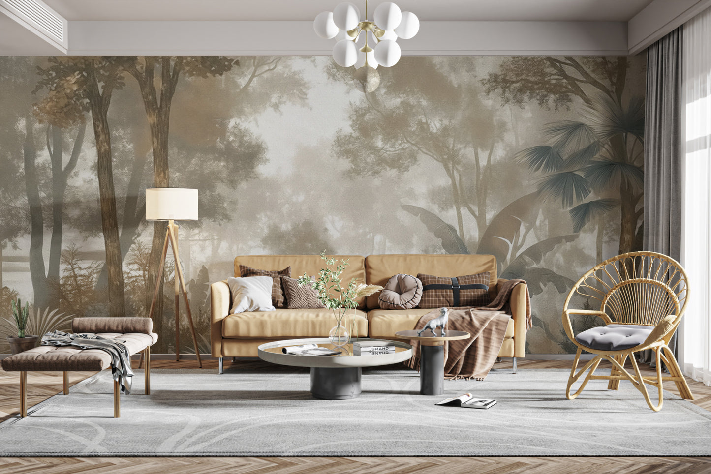 Rainforest wallpaper featuring detailed botanical elements
