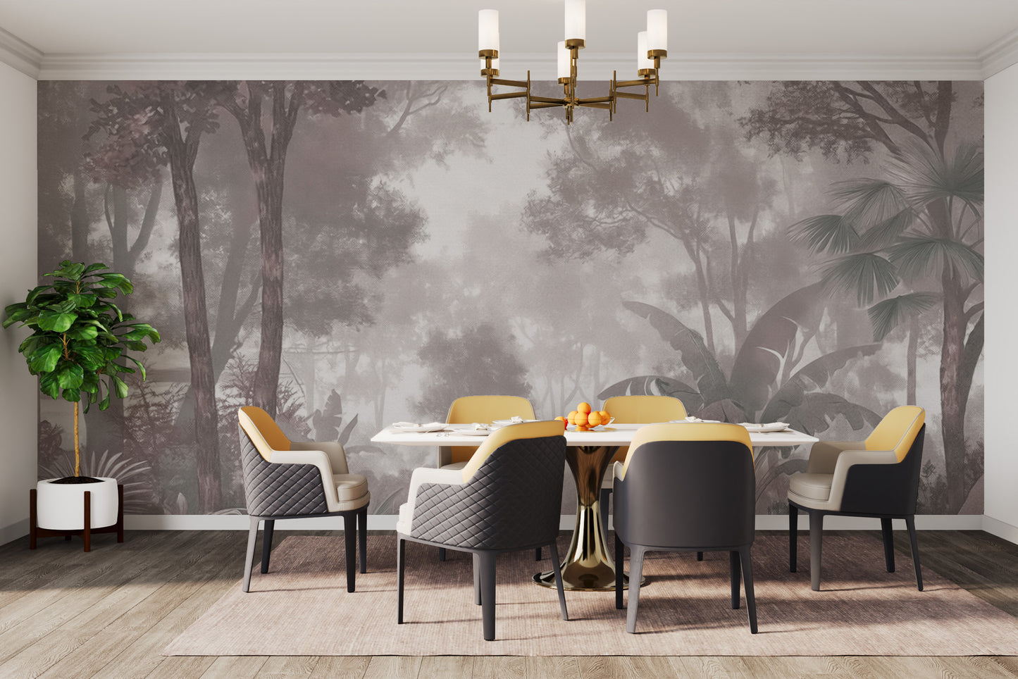 Serene Foggy Jungle Wall Mural for a peaceful interior
