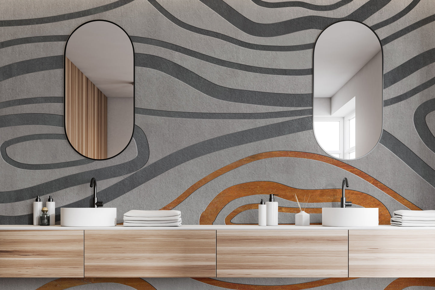 Industrial-style topographic pattern wall mural