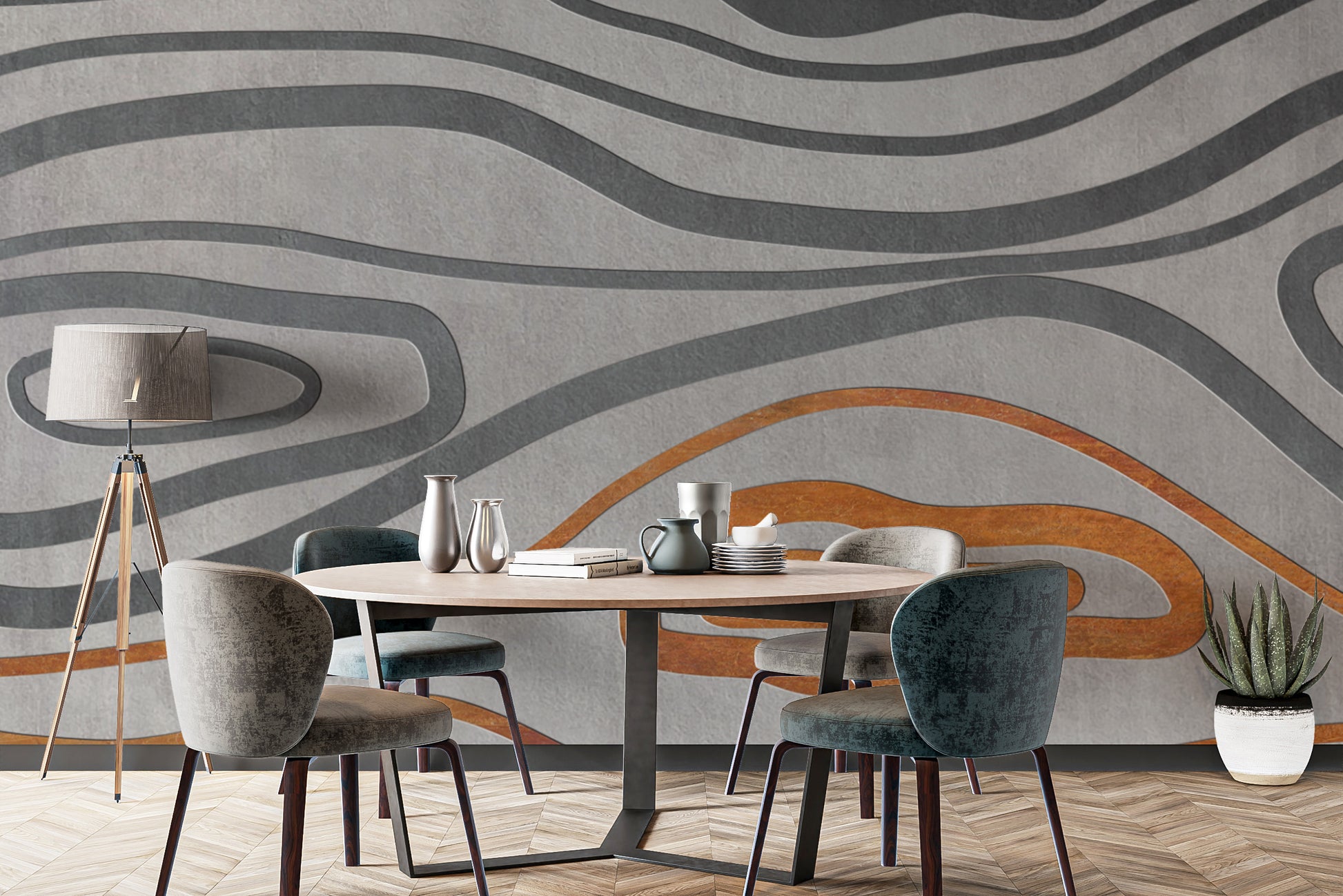 Statement metallic wallpaper with geometric patterns
