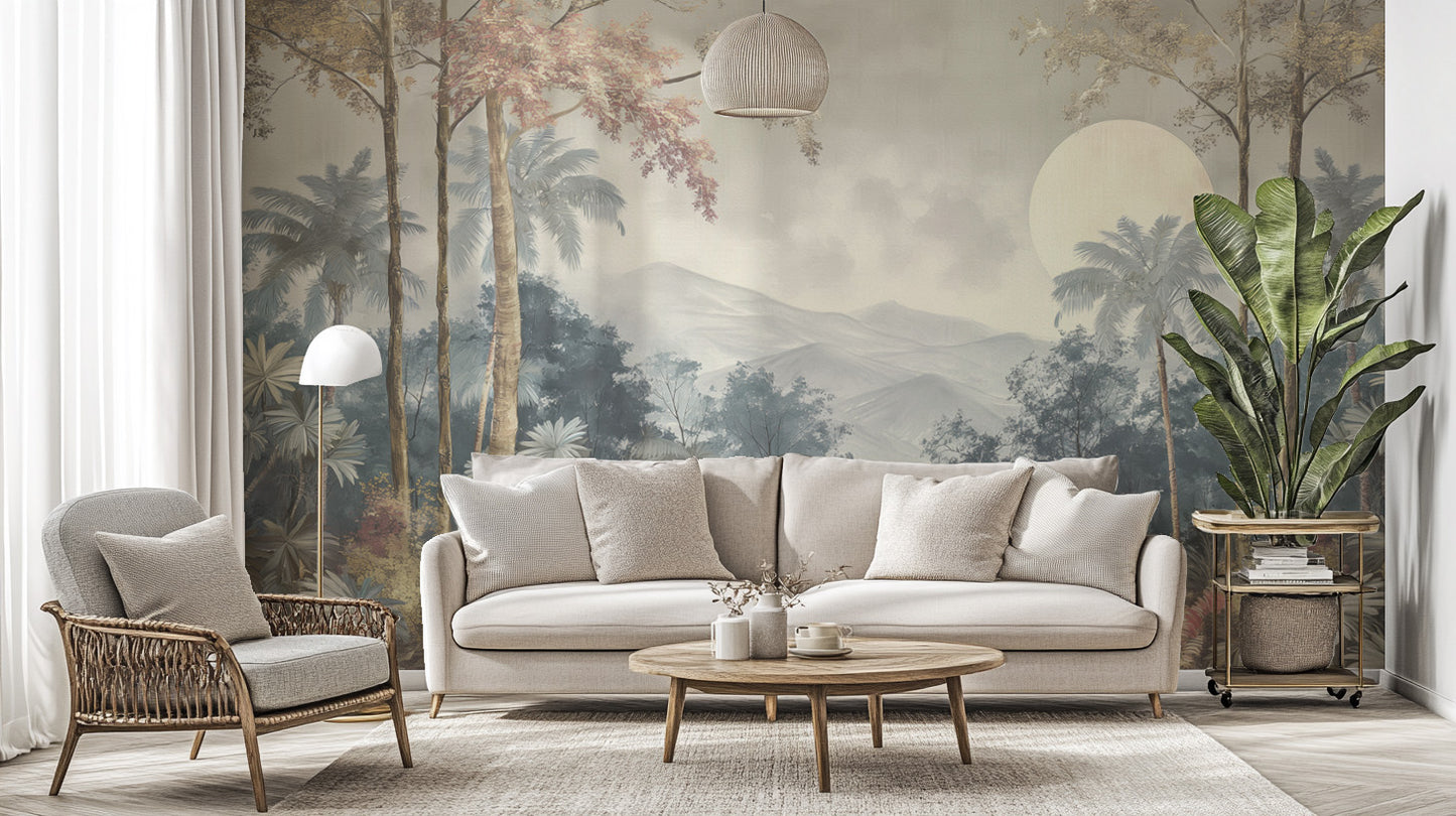 Vintage Tropical Jungle Landscape Mural