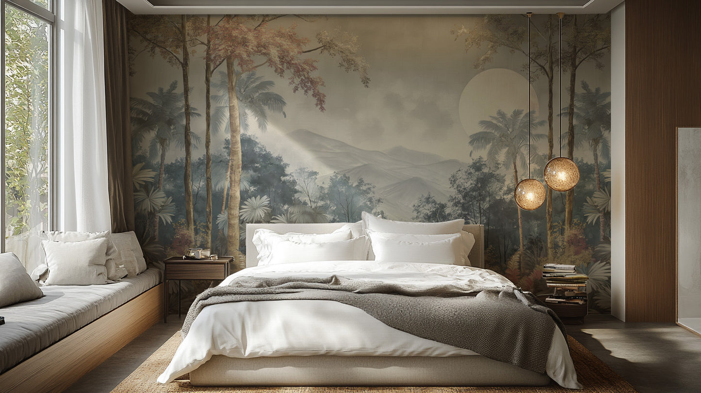 Vintage Tropical Jungle Landscape Mural