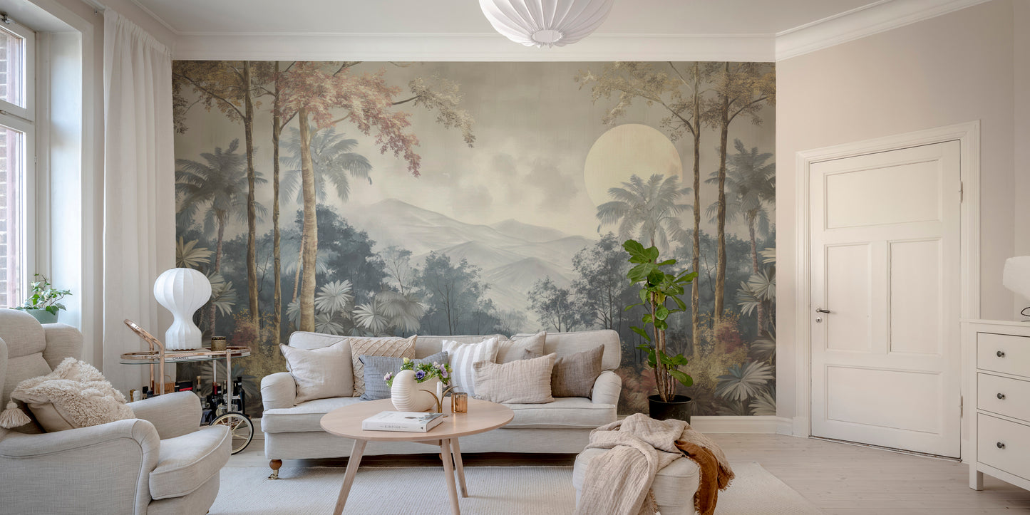 Vintage Tropical Jungle Landscape Mural