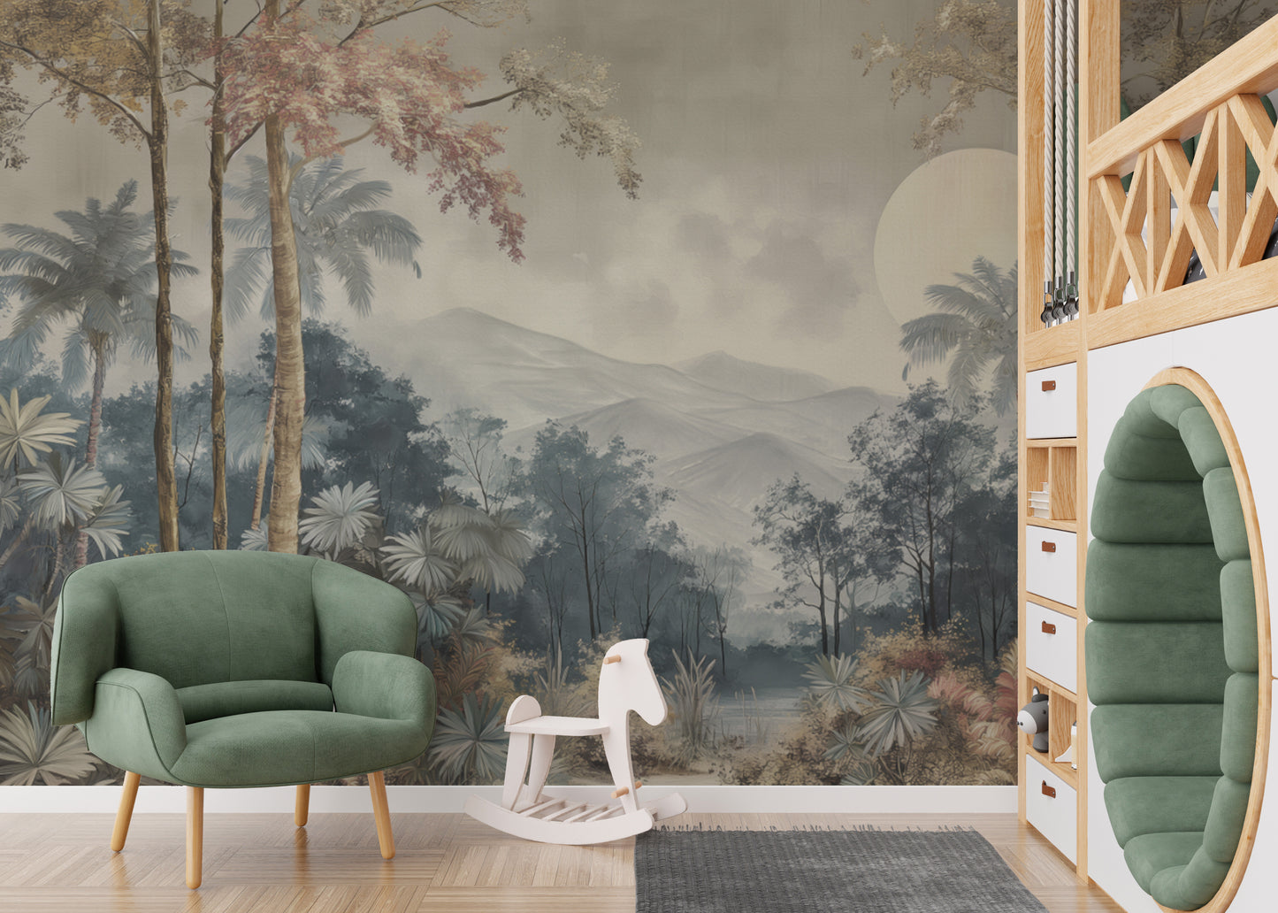 Vintage Tropical Jungle Landscape Mural