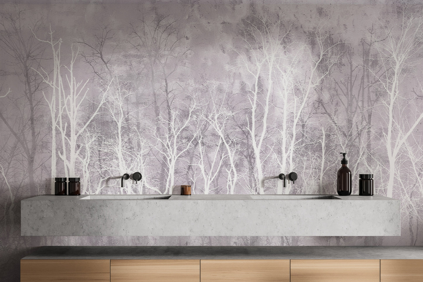 Minimalist foggy forest wallpaper for modern interiors
