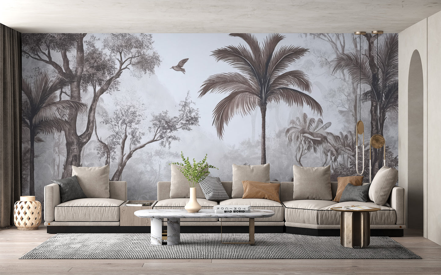 Lush greenery wallpaper mural with tropical rainforest theme
