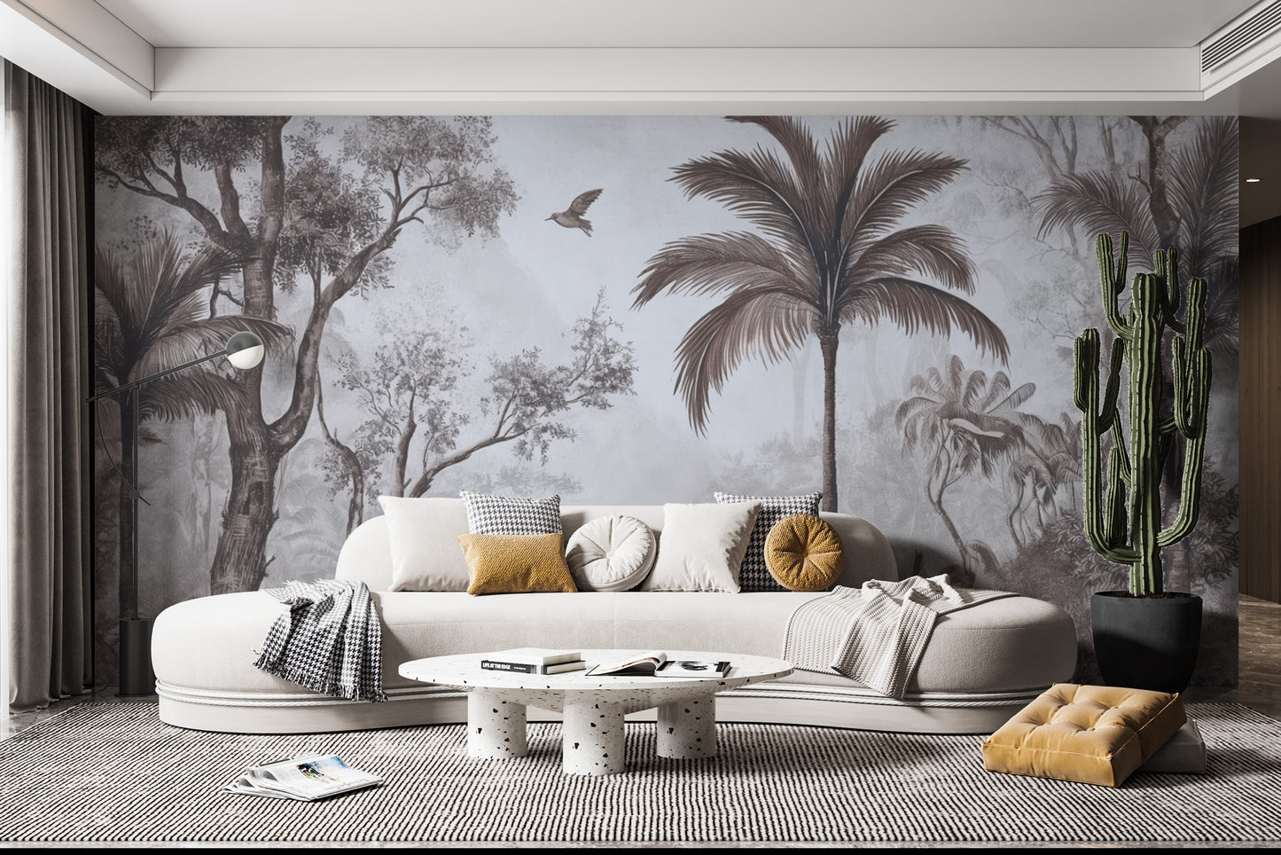 Classic tropical paradise wall mural with soft tones
