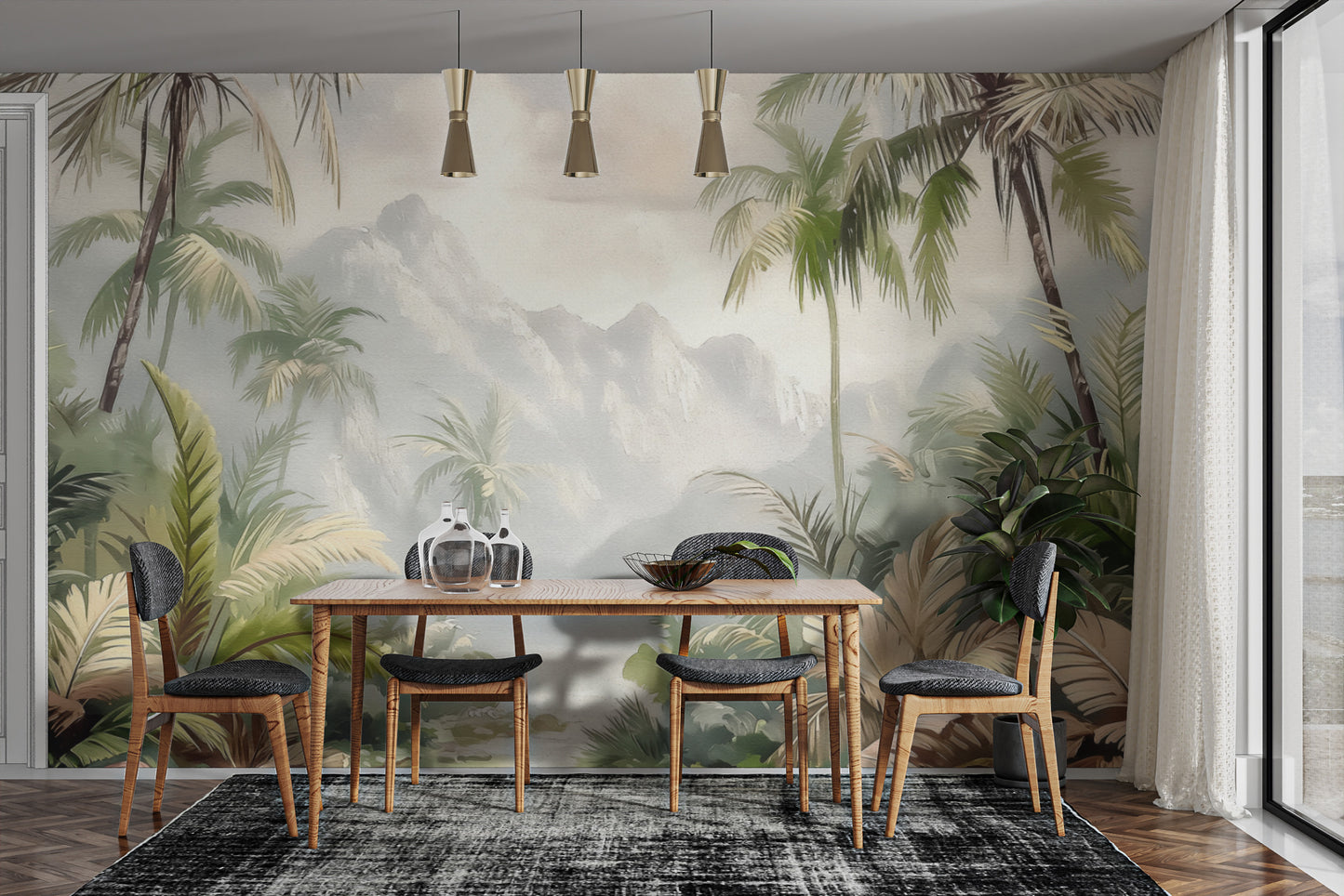 Misty Tropical Jungle Wallpaper Mural