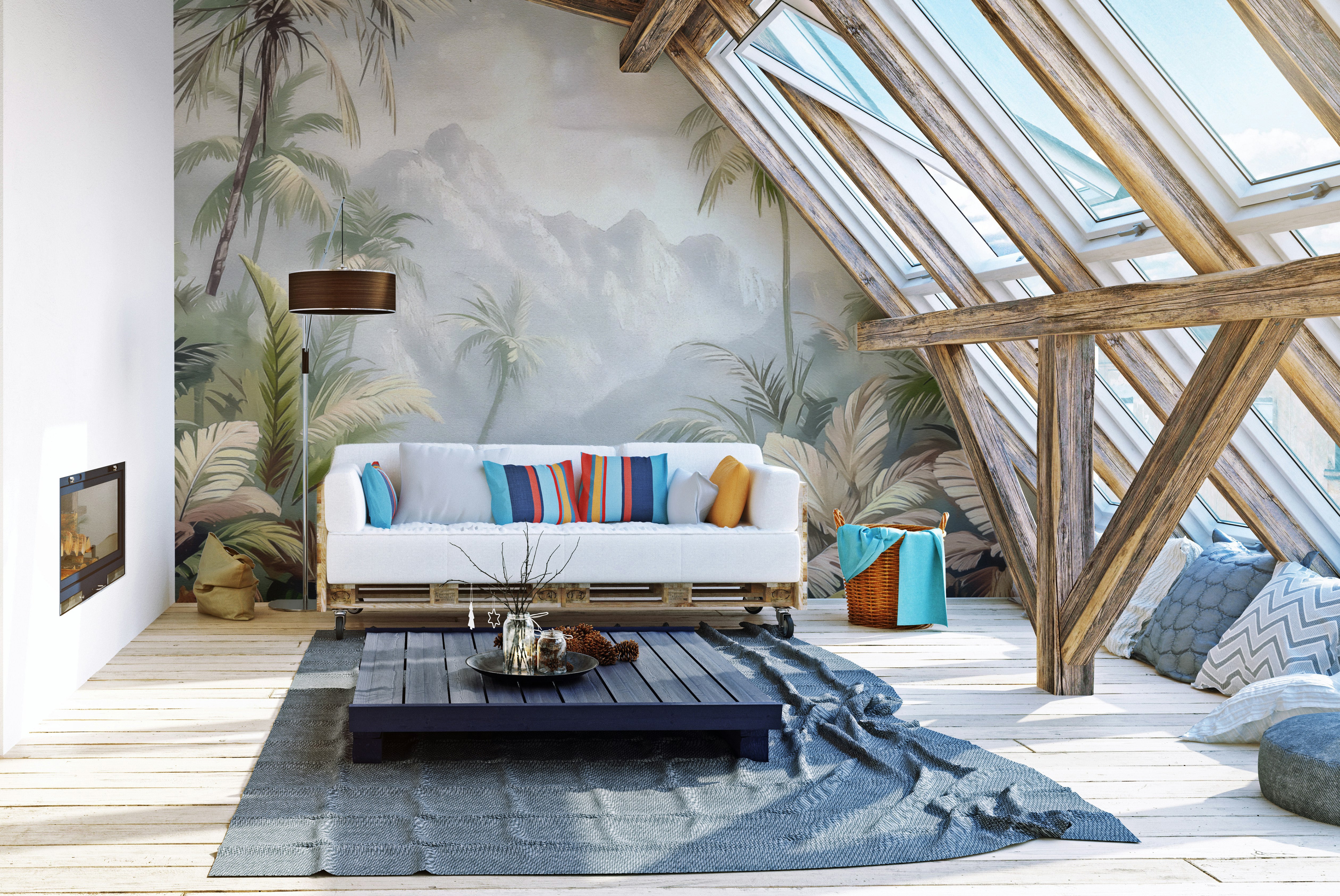 Exotic tropical paradise wallpaper with watercolor effect
