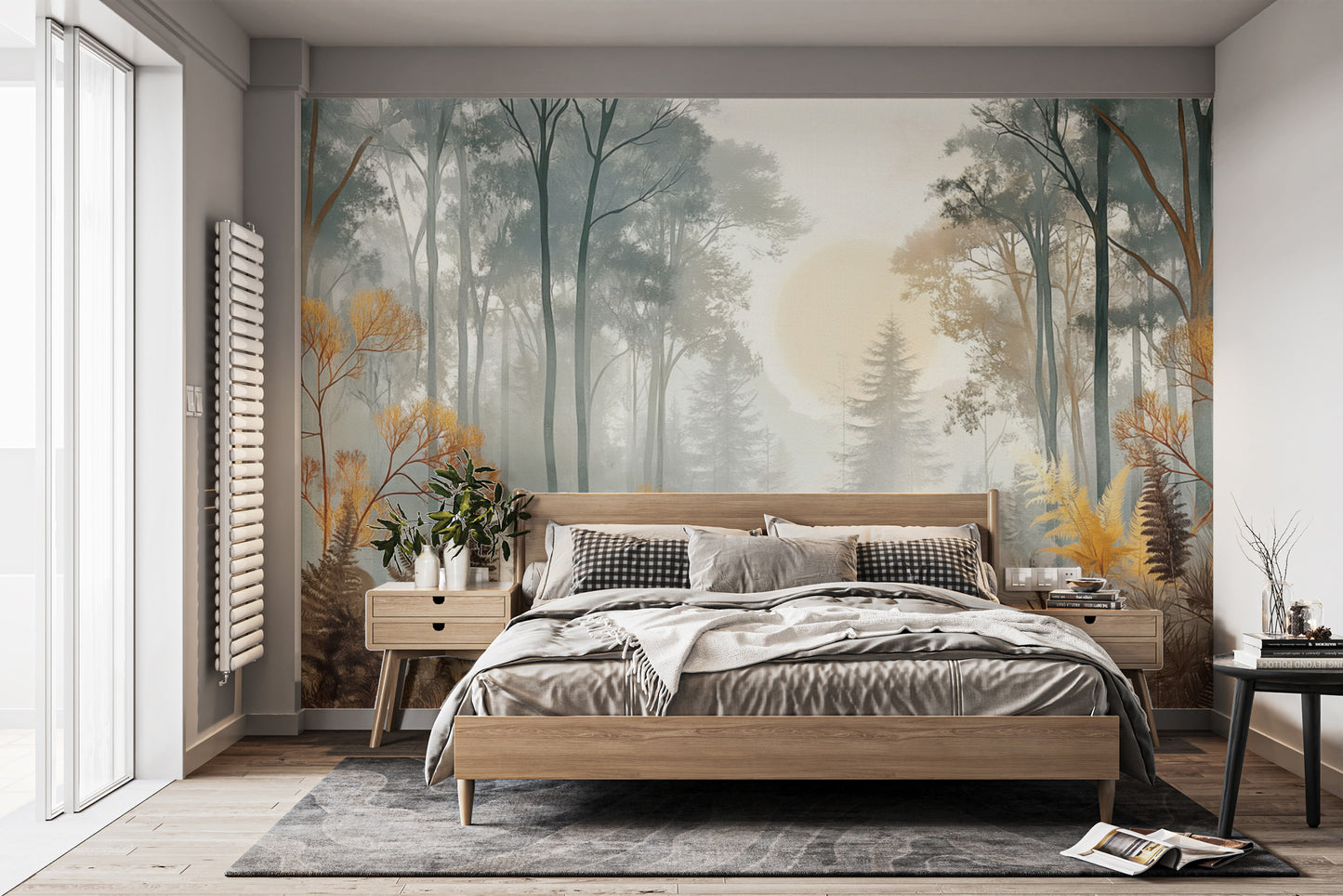 Misty Sunlit Forest Wallpaper Mural